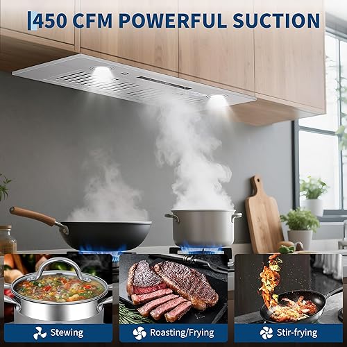 Miniatura 6 de Campana extractora debajo del gabinete de 30 pulgadas, campana de ventilación de cocina, 3 ajustes de velocidad, acero inoxidable, gestos, control