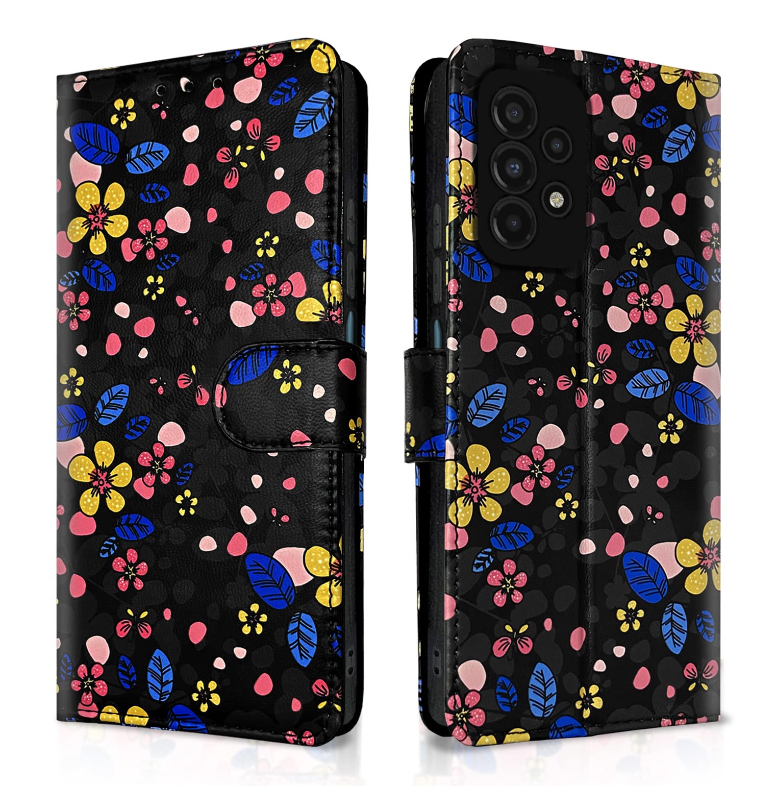 Pikkme Samsung Galaxy A23 4G / A23 5G Flip Cover for Girls Leather Finish Inside TPU with Card Pockets Wallet Stand and Shock Proof | Complete Protection Flip Case (Black Flower) (B0C4TZ53NB) Amazon Price History, Amazon Price Tracker