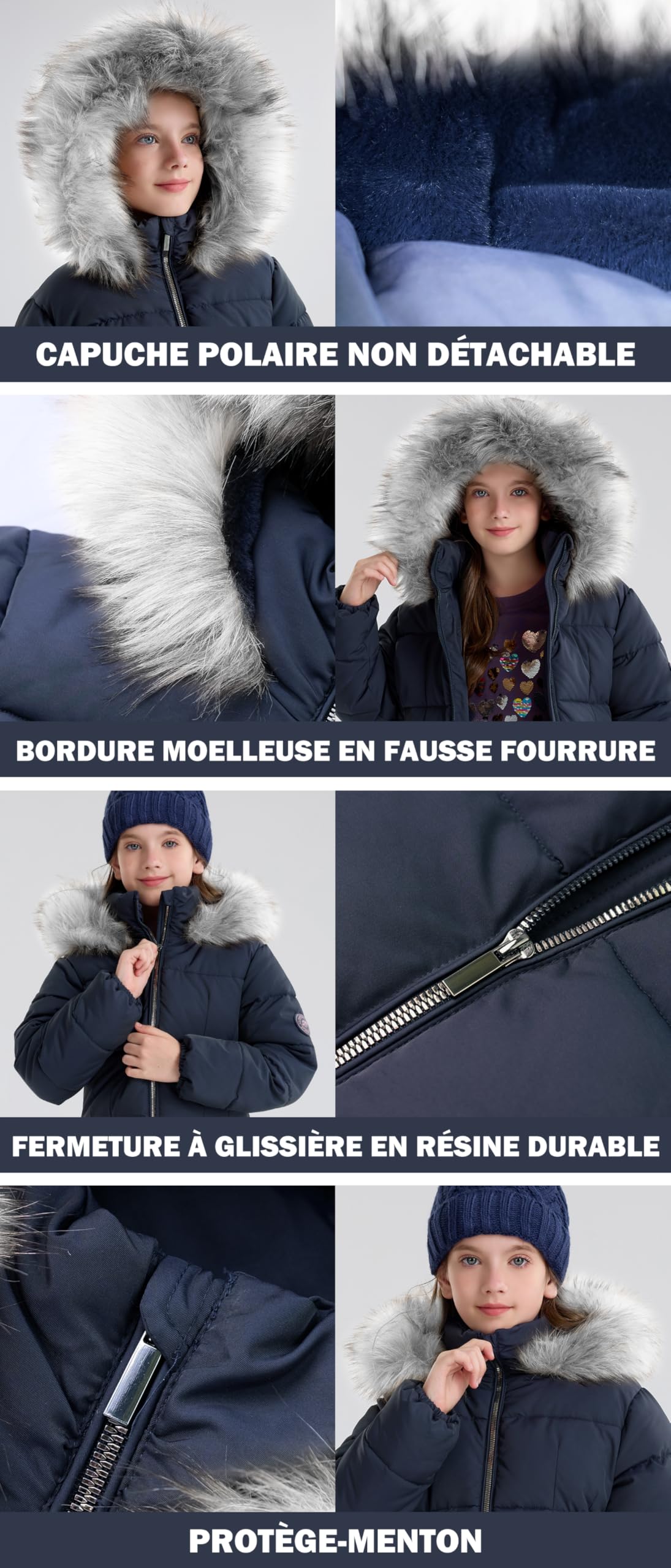 maoo garden Manteau d'hiver Bouffant pour Filles Parka de Neige Épaisse Doublure en Fourrure Duveteuse Capuche Veste Résistante à l'eau