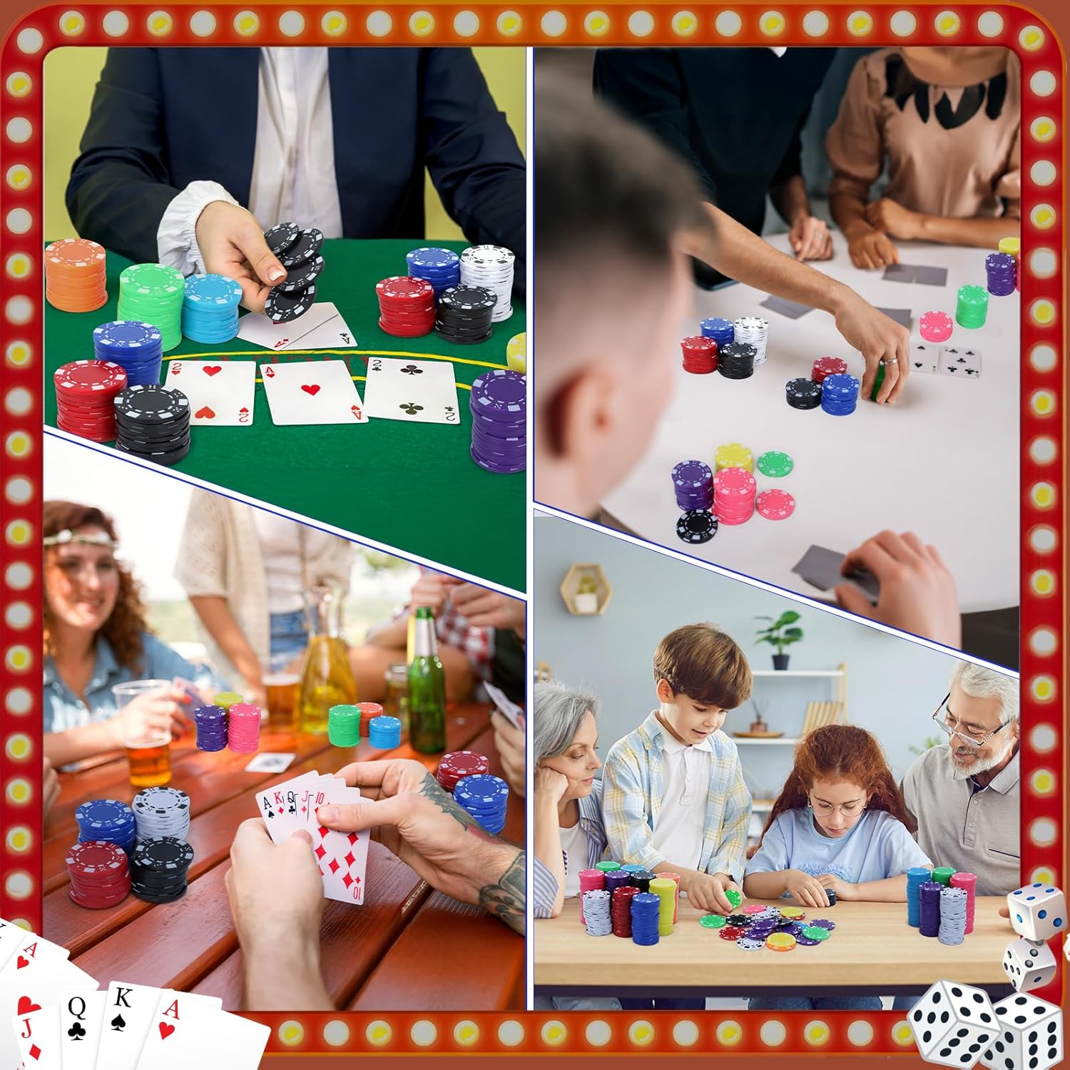 Coopay 500 Pcs Plastic Poker Chips for Texas Hold'em, Blackjack, Poker Chips Set with Dice Striped Edges for Card Board Game, Card Club Late Game Night Home Themed Events Party Supplies