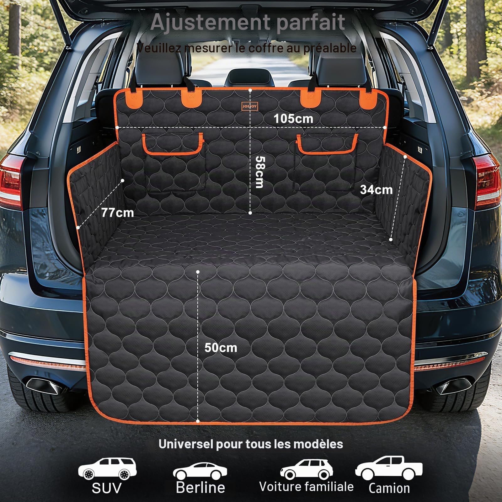 JOEJOY Protection Coffre Voiture Chien, Universel Housse Voiture Chien avec Protection Latérale, Imperméable Anti-Rayures, Entretien Facile