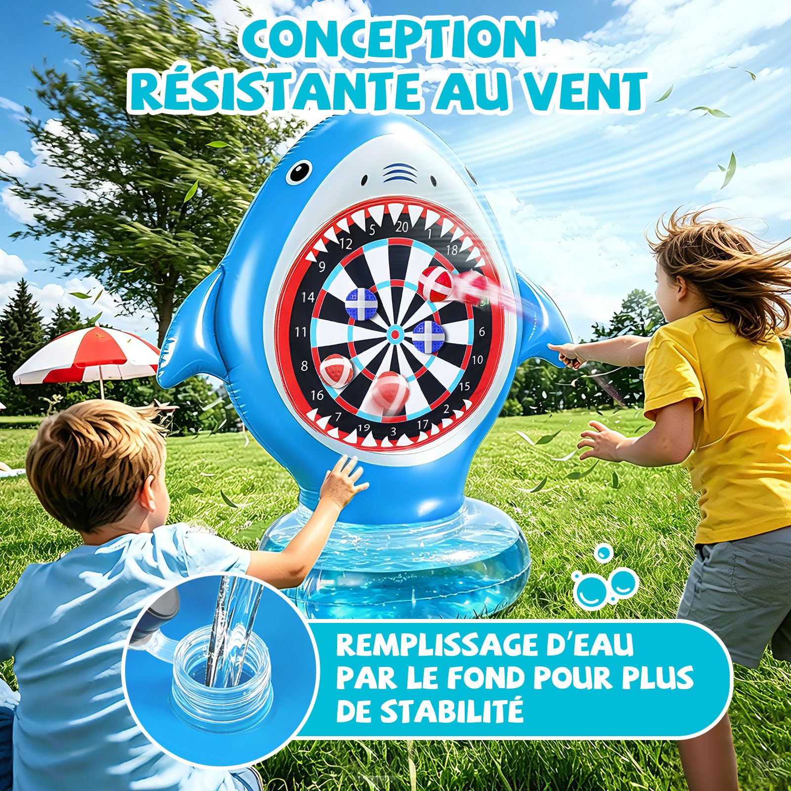 Jeu Fléchette Gonflable Piscine, Cible Fléchette Requin avec 10 Balles Velcro, Jouet Piscine pour Enfant Adulte, Jeux Piscine Gonflables, Jeu de Lancer pour Famille Jardin (avec Lumière) - 2