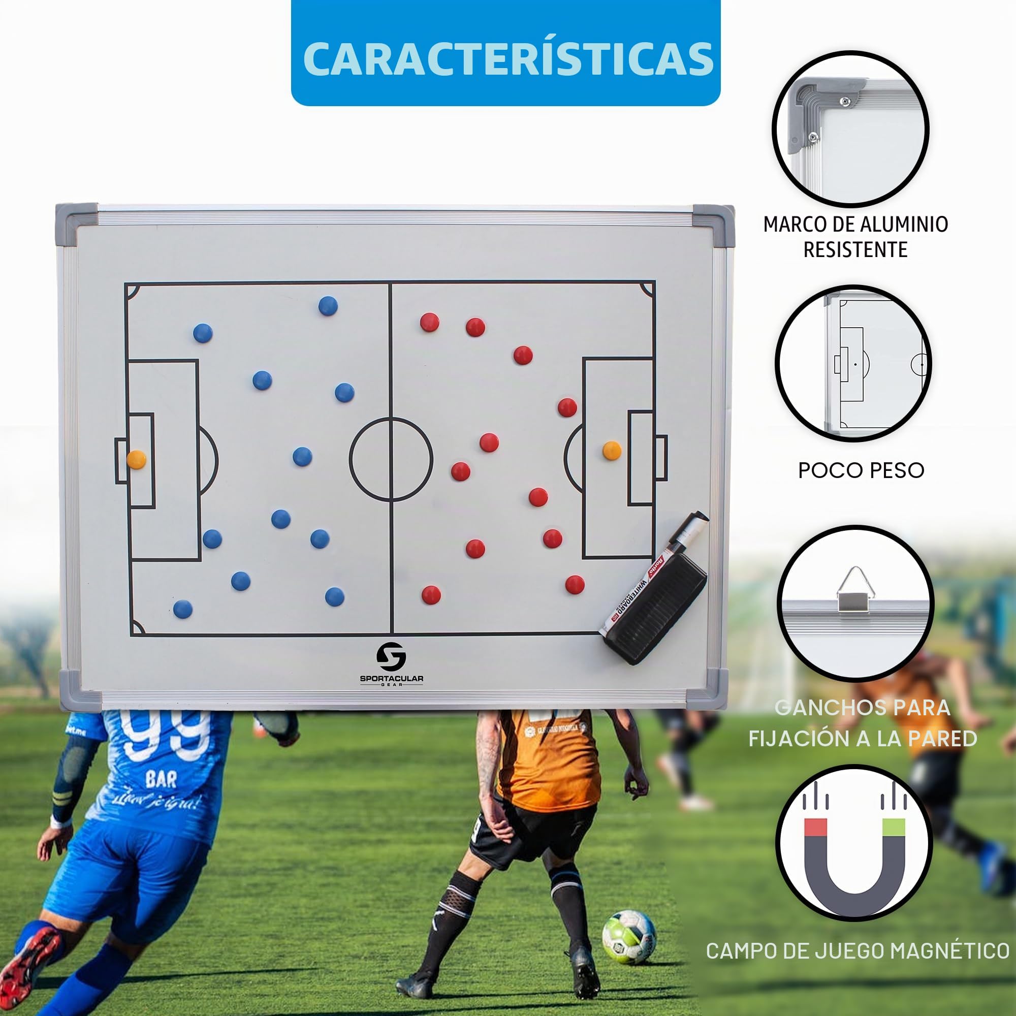 Pizarra táctica de fútbol con accesorios | Coachboard Professional | Marco de aluminio estable