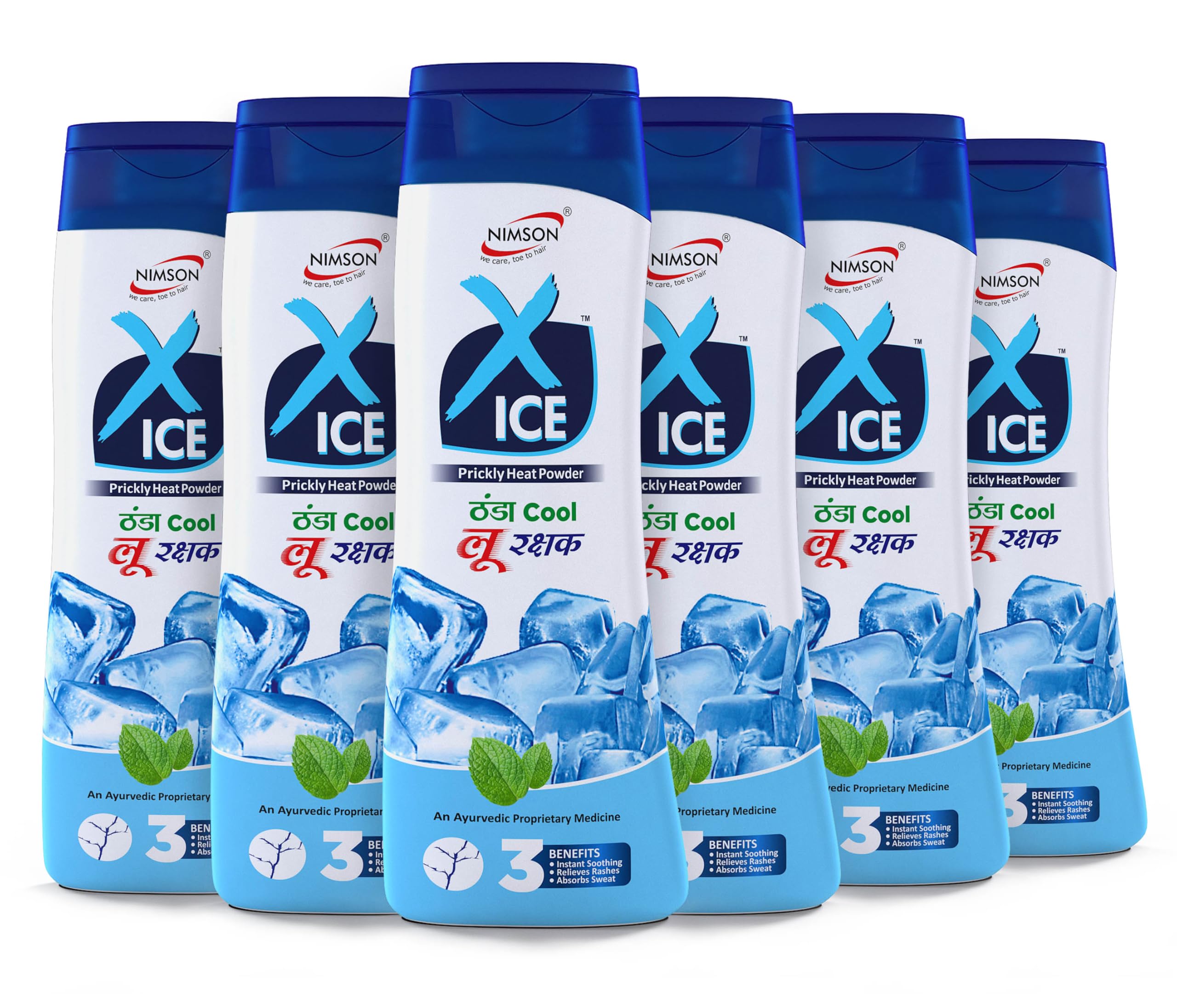 Sponsored Ad - Nimson X-ICE Talc | Thanda Cool Loo Rakshak | Prickly Heat Relief Talcum Powder | Cooling & Refreshing Body Powder for Sweat & Odor Control 100g Each (Pack of 6)