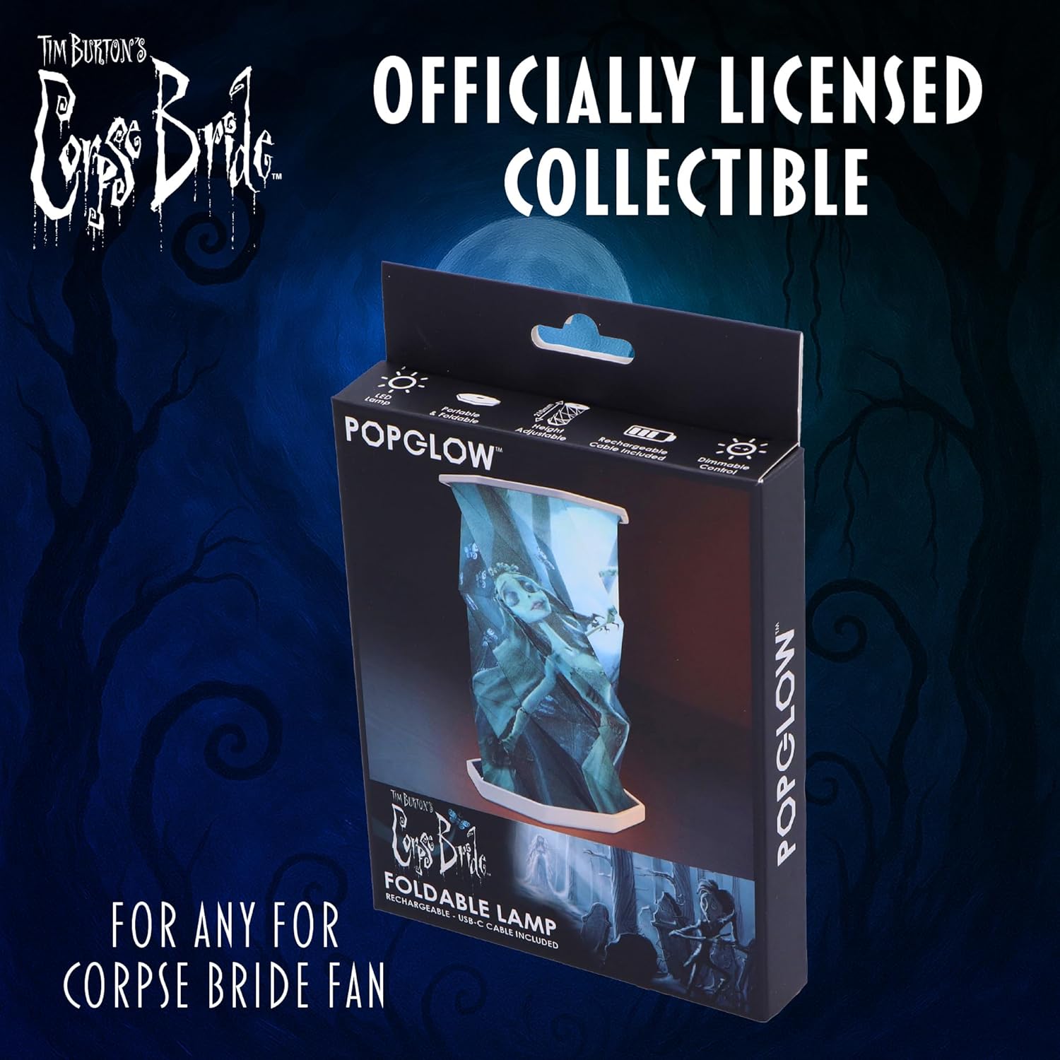 Nemesis Now Foldable LED Lamp 21 cm - Touch Activated, USB-C Rechargeable Light, Unique Fan Items, Gifts & Decor for Collectors - Corpse Bride