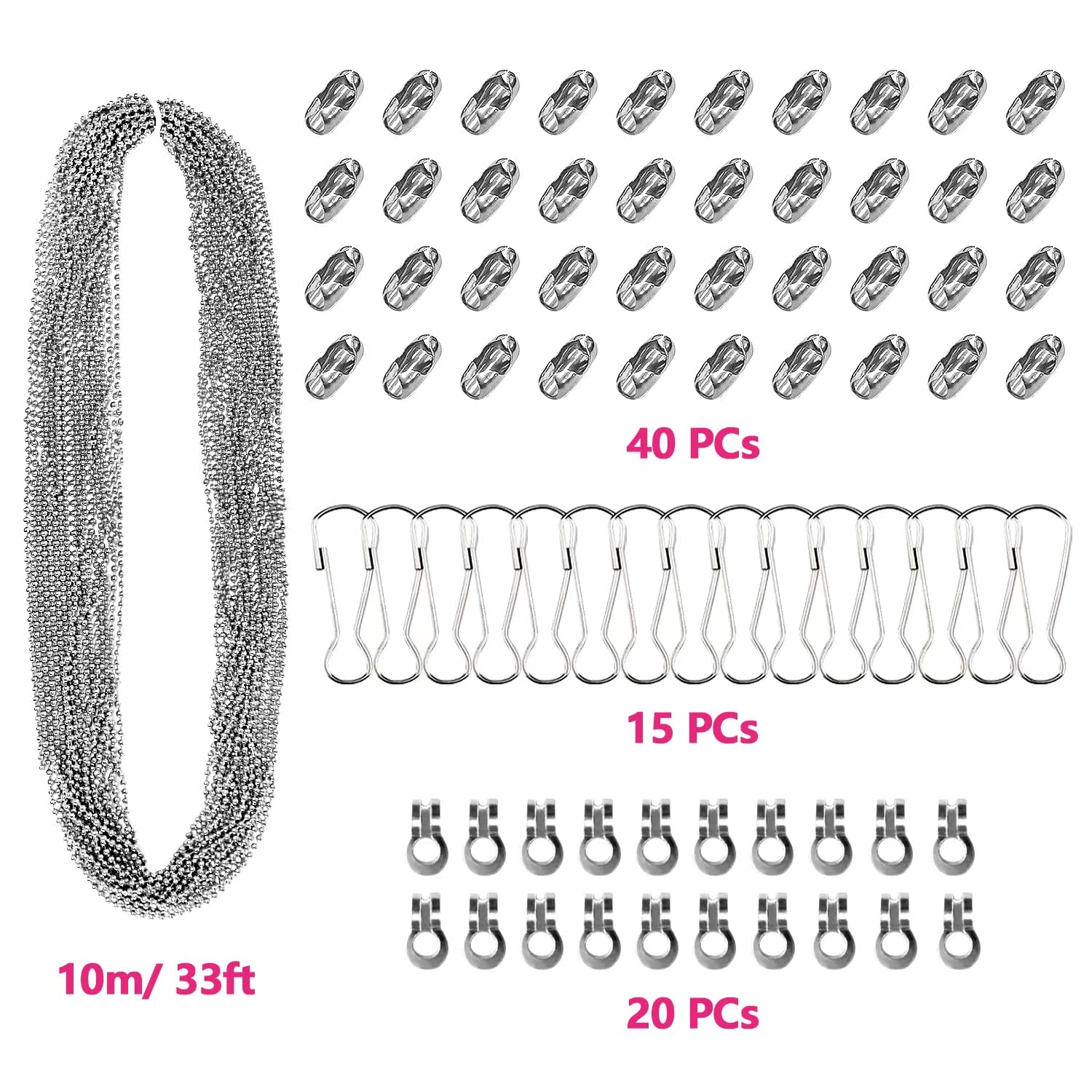 Catena A Sfera In Acciaio Inox 10M - 2.4mm Con Connettori Per DIY Gioielli E Portachiavi