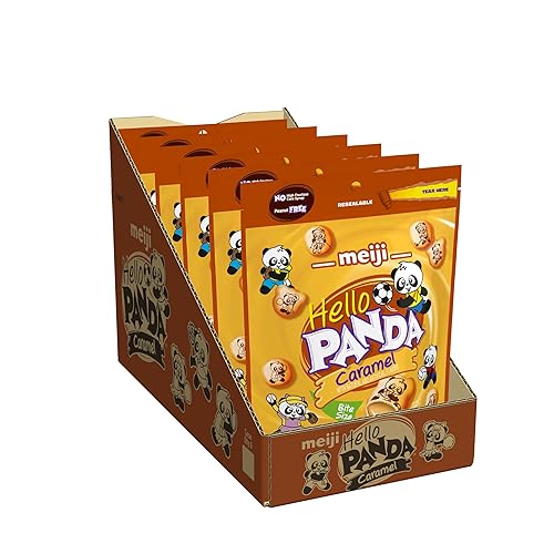 Meiji Hello Panda Galletas rellenas de crema de 7 onzas, paquete de 6 galletas de tamaño bocado con divertidos deportes, caramelo, 42 onzas