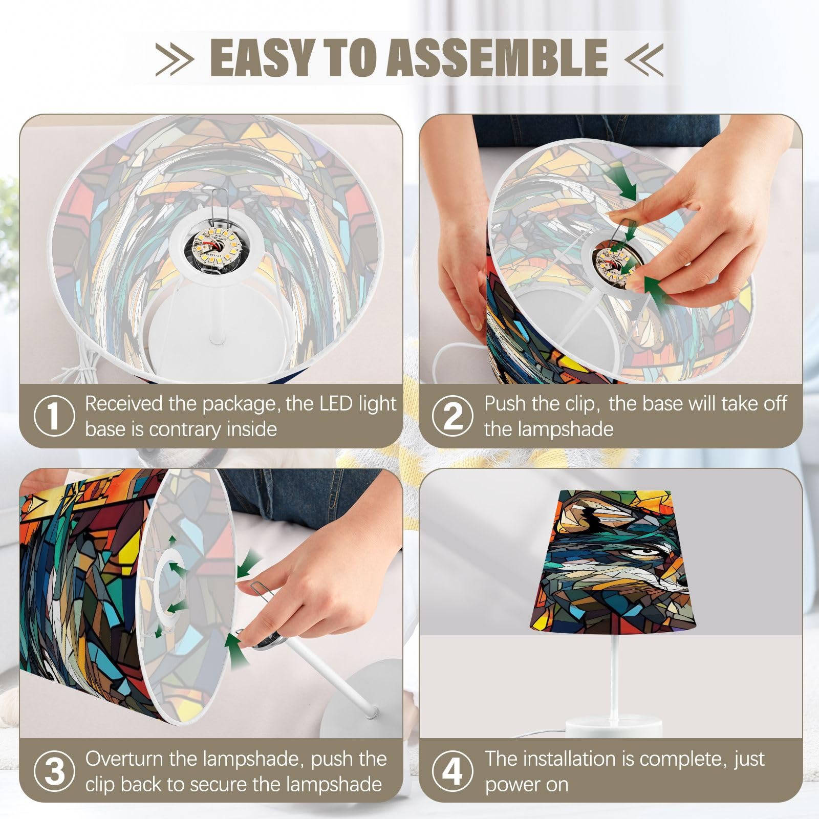 Mnsruu Lámpara de mesita de noche con diseño de lobo y vitrales, lámpara de mesa de galaxia, bombillas LED, lámpara de escritorio, pantallas de tela para dormitorio, sala de estar, mediana