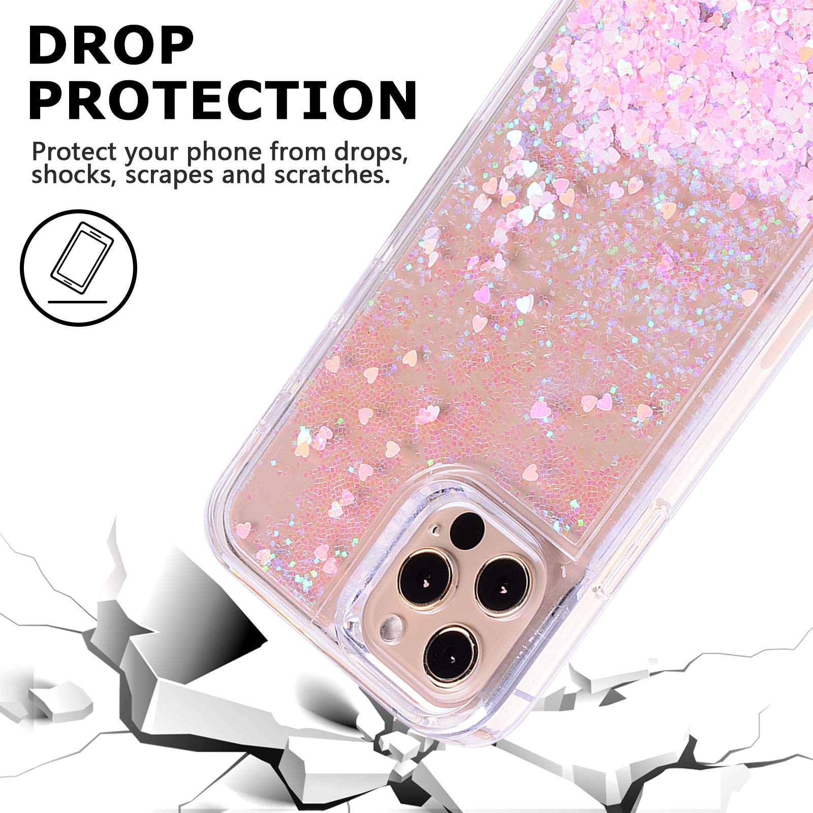 IPhone 11 Hülle Mit Panzerglas – Transparente Glitzer-Flüssigkeit, TPU, Stoßfest, Inkl. Schutzfolie (Orange)