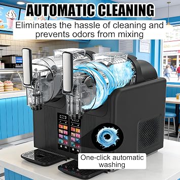 Slushie-Maker Machine, 7-In-1 Slushy Maker, Double Head Soft Ice Cream Machine, Dual 2l Tanks 430w, Touch Panel With Automatic Clean, Makes Slushies Milkshakes Cocktails Black
