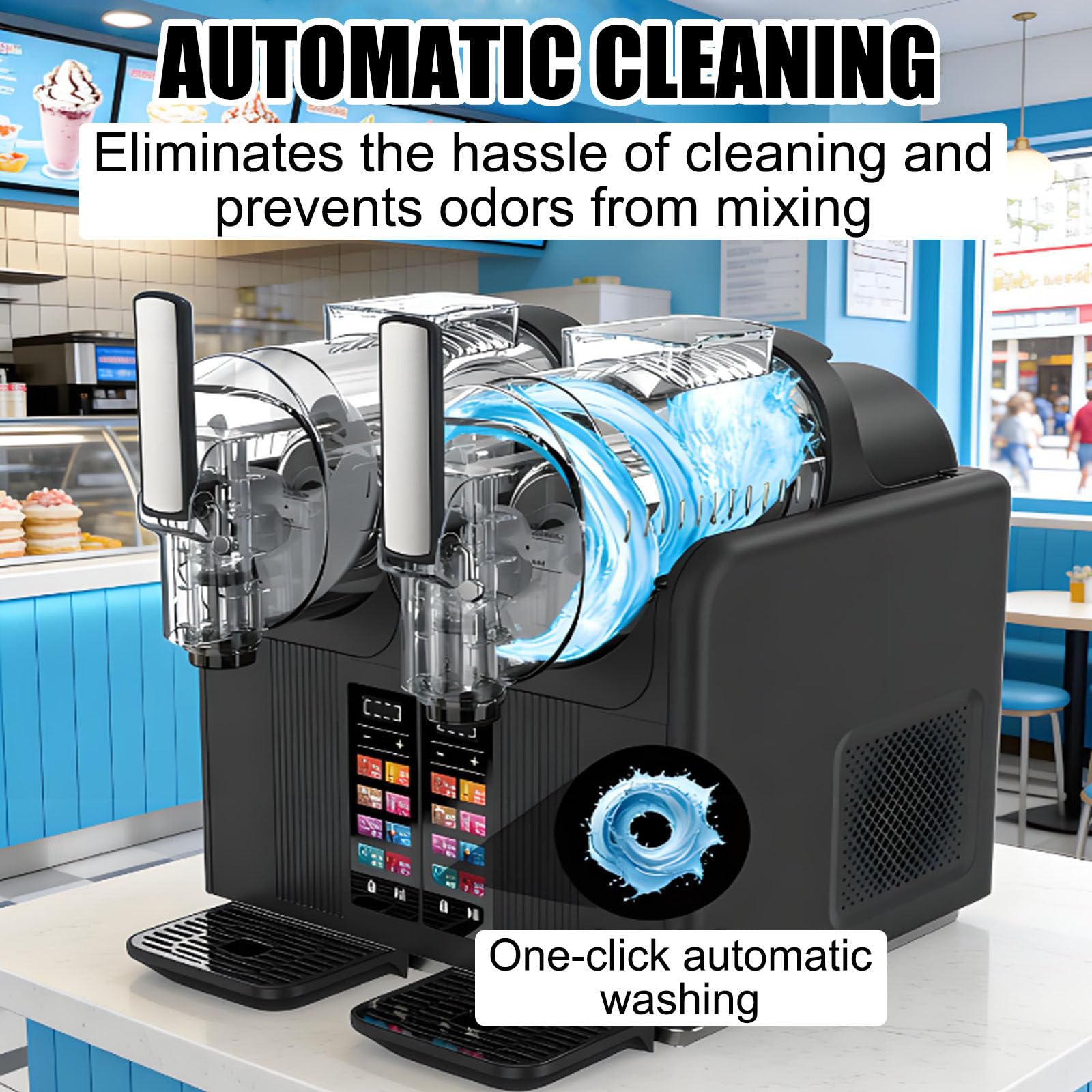 Nueva Máquina para Hacer Granizados, Máquina De Granizados De Doble Cabezal, Dispositivo Eléctrico para Helado Suave con Capacidad Doble De 2 litros, 7 Preajustes En 1 Black