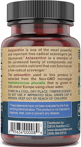 Miniatura 4 de DEVA Vitaminas nutricionales Astaxantina de 4 mg, veganas, protección súper antioxidante para la piel, los ojos, las articulaciones y la inflamación