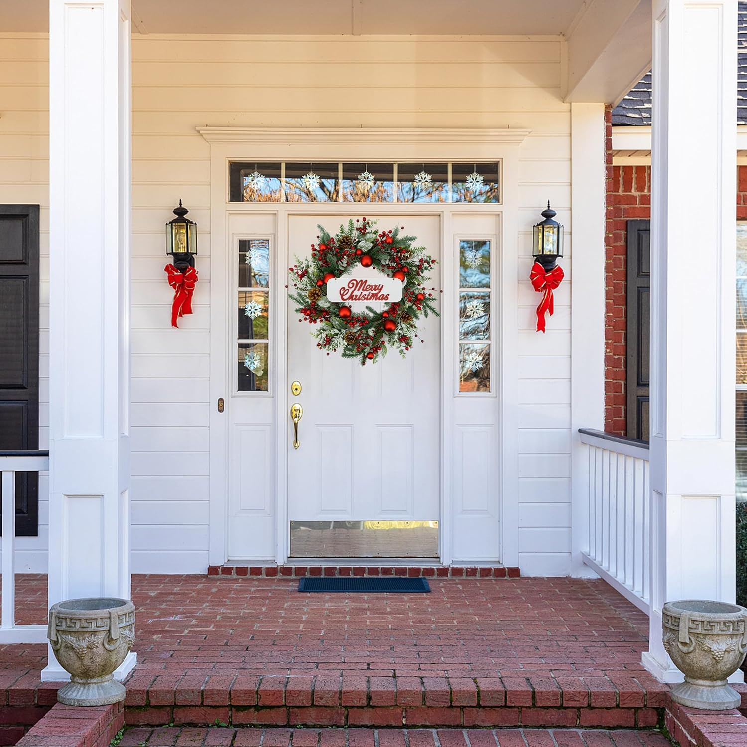 20 inch Artificial Christmas Wreath Winter Wreath with red Ball,red Berry,Pine Needles for Indoor Outdoor Farmhouse Home Wall Window Festival Wedding Decor - Image 2