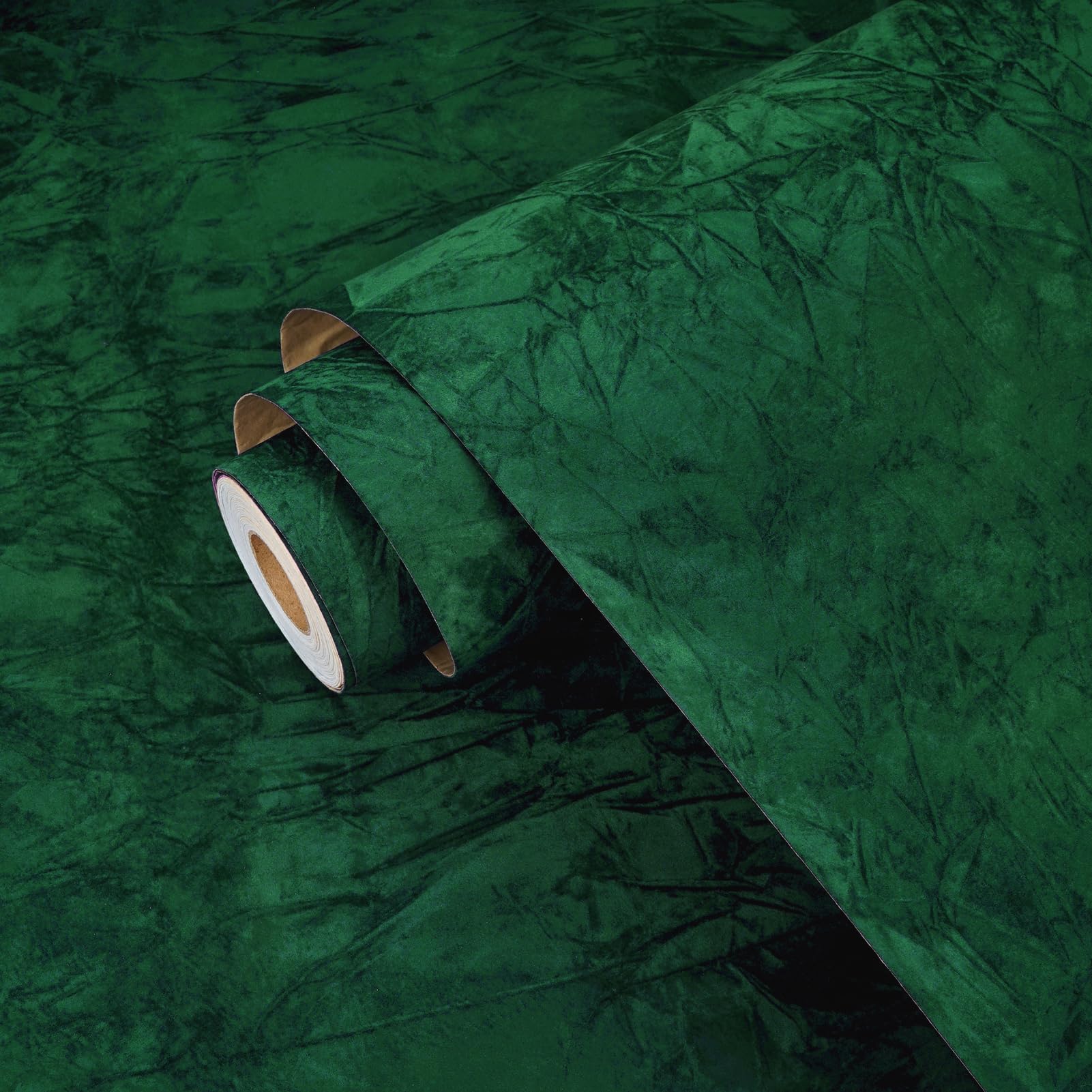 Wallercity 17.5''x236'' Green Self-Adhesive Velvet Flocking Liner Contact Paper for Jewelry Box Soft Fluff Felt Fabric Wallpaper Peel and Stick for