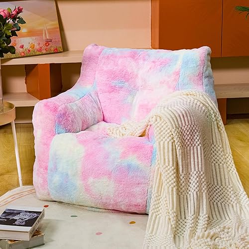 Miniatura 8 de LinkRomat Puf con relleno, 39 pulgadas de ancho, coloridos puf gigantes con funda de piel sintética y relleno de esponja, sillas de puf para