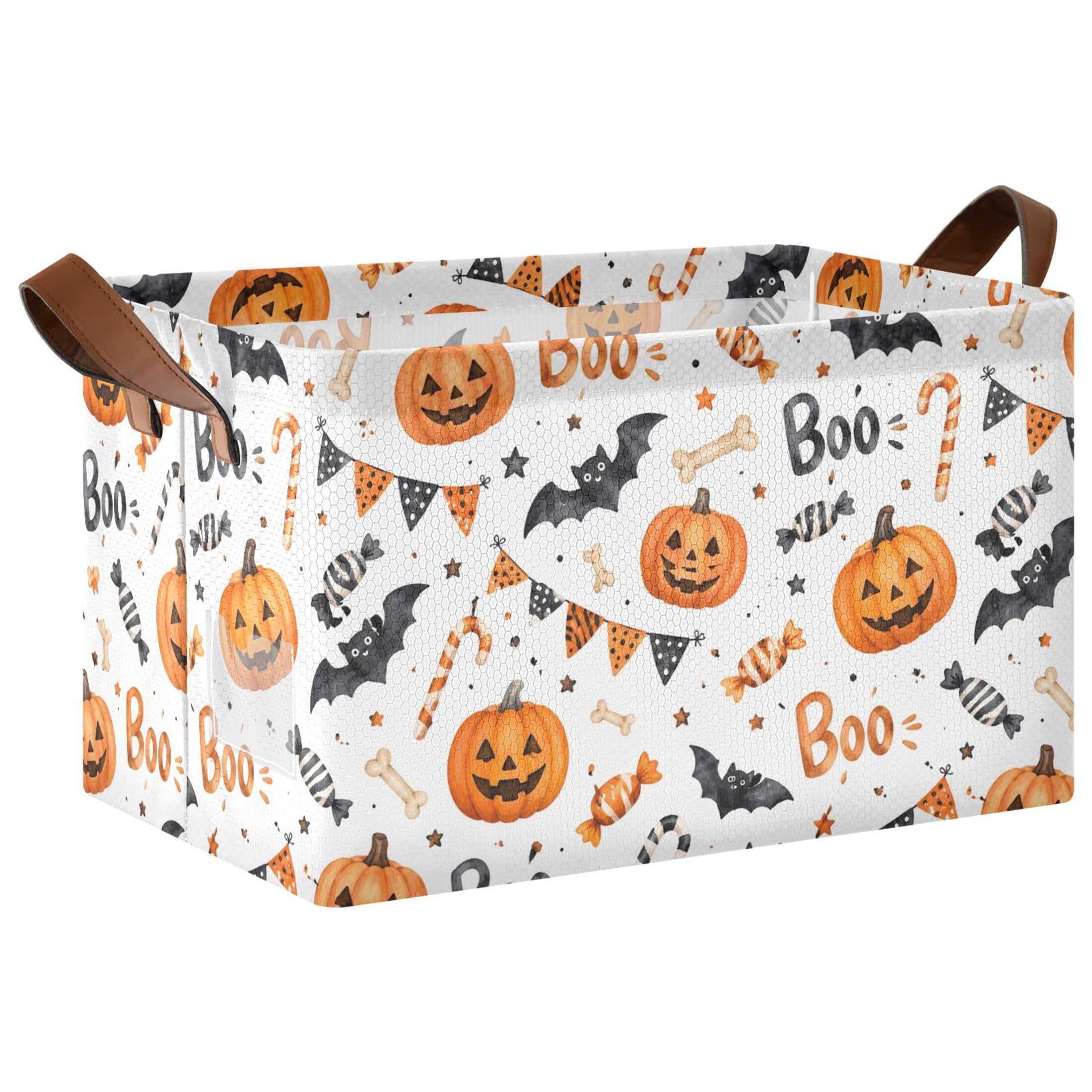 Kutsu Boo Pumpkins Foldable Storage Basket Collapsible Bin With Handles For Shelves