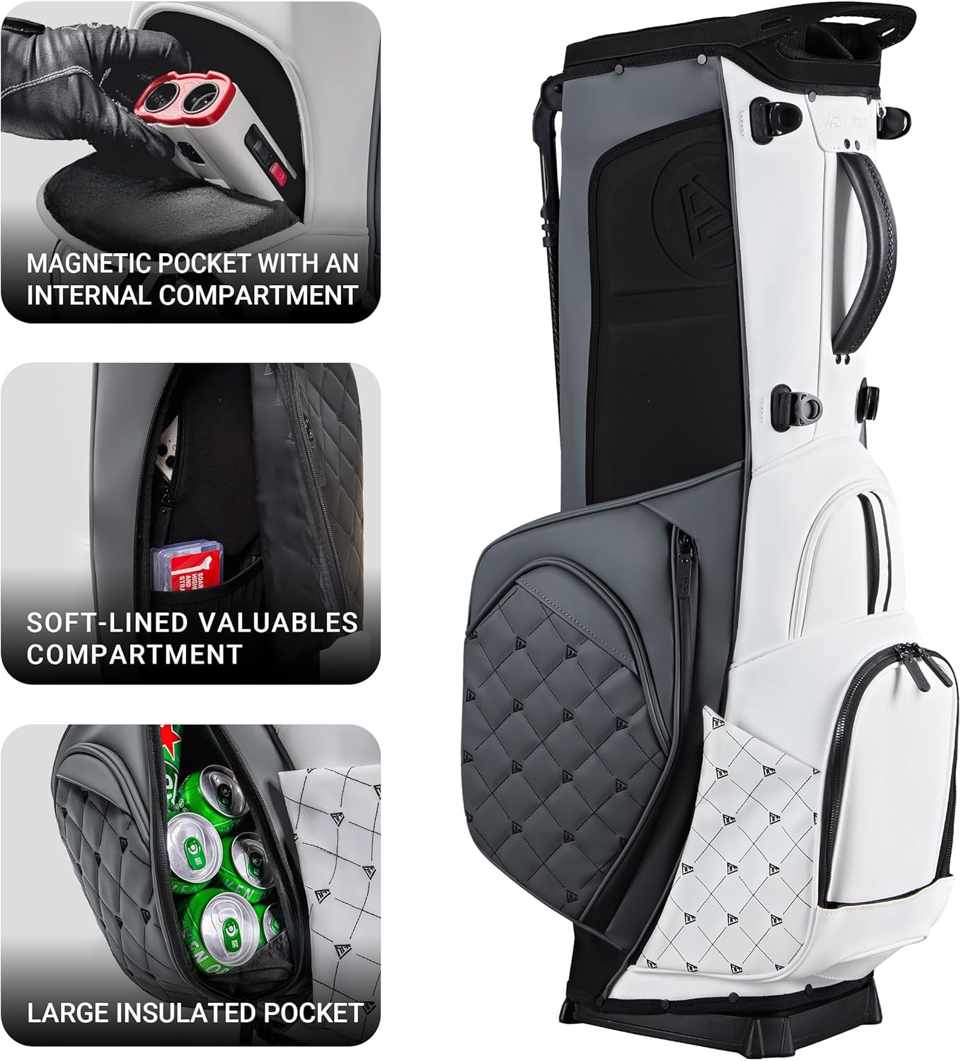 ASK ECHO Golf Prestige-14 Way Full Length Hybrid Stand Bag – Premium Leather, External Putter Clip