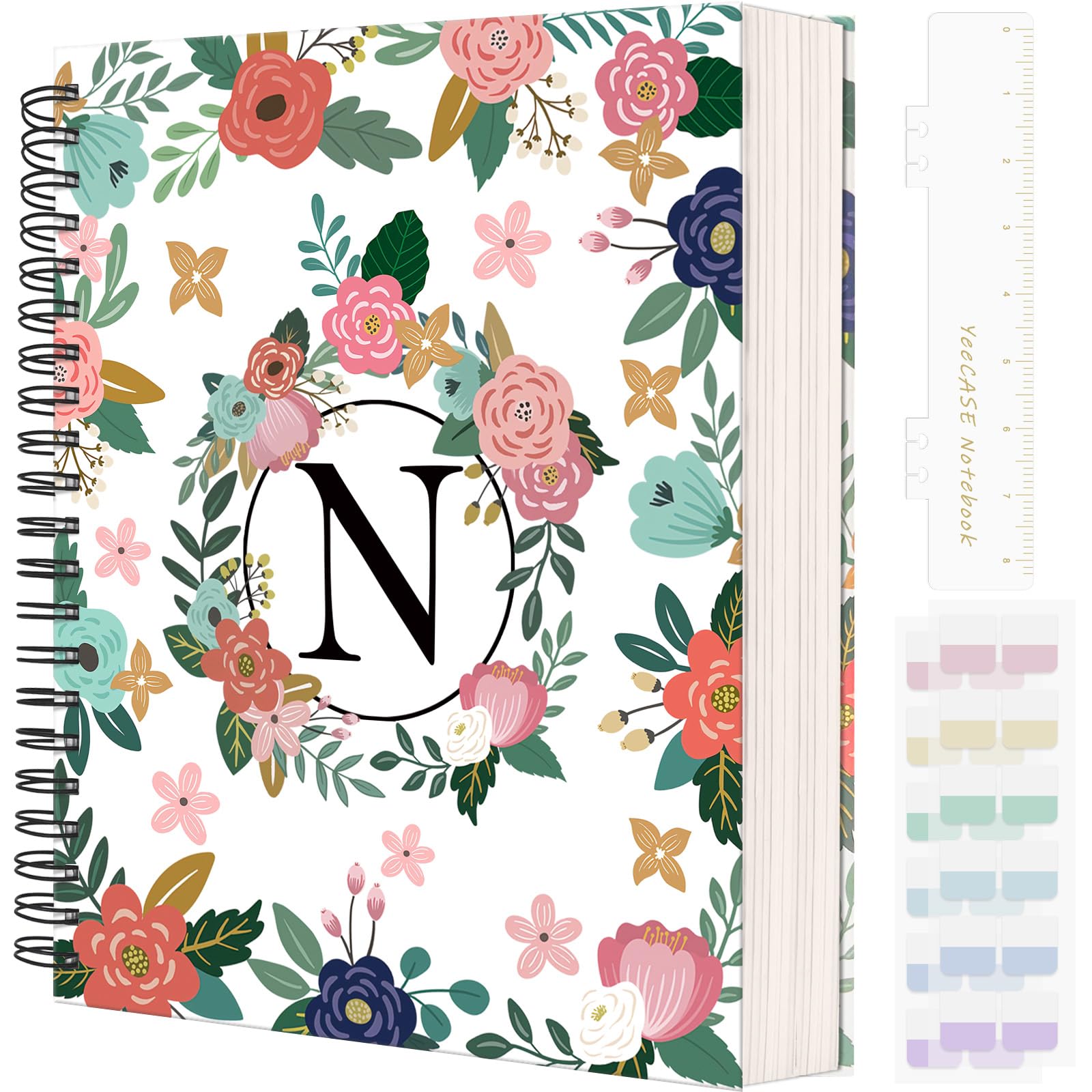 YeeCASE Hardcover Spiral Notebook Journal 8.5” x 11”, 300 Pages Journals for Women Men, A4 Large College Ruled Notebooks, Cute Floral Letter Spiral
