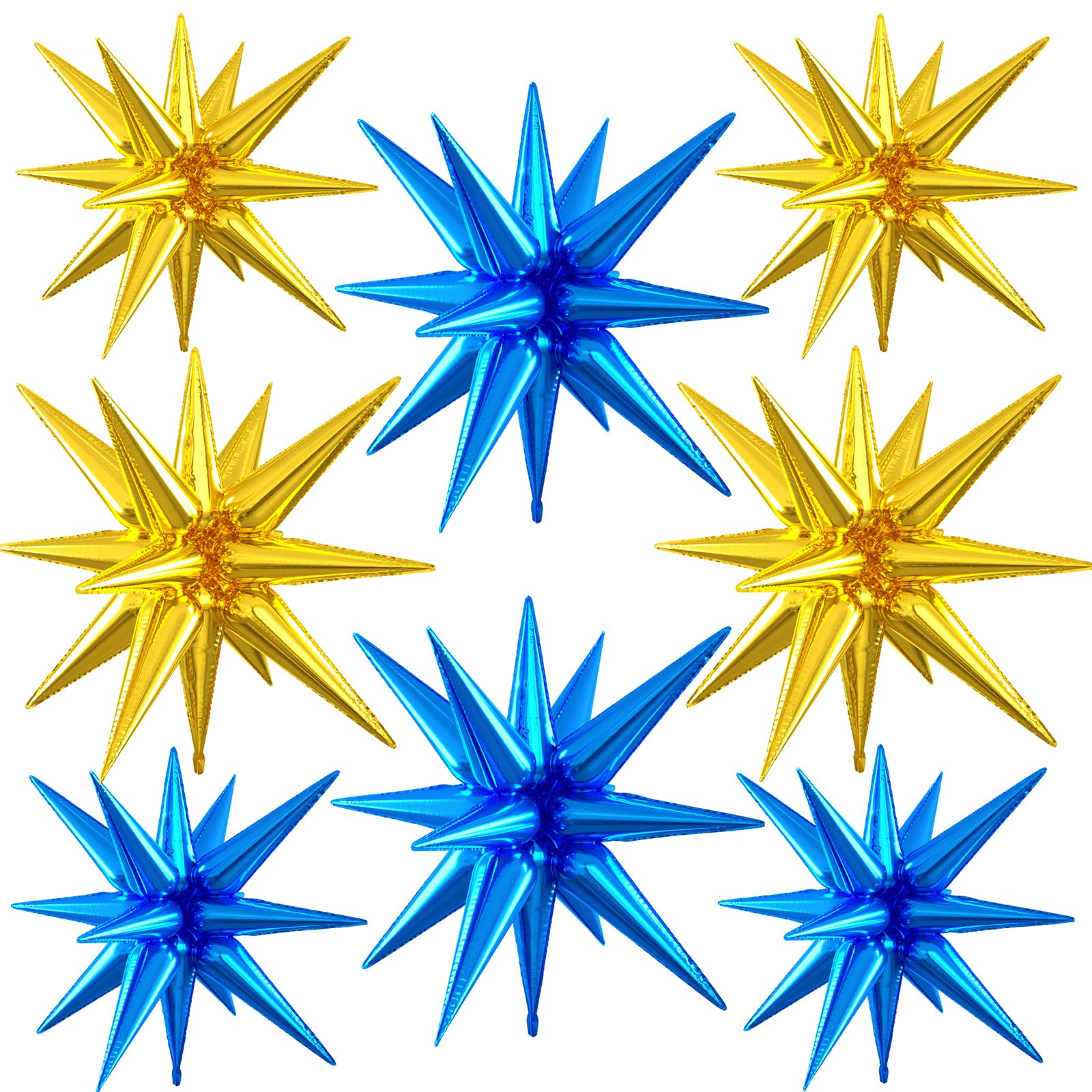 Blue Gold Star Balloons, 22/27 Inch Gold and Blue Star Foil Aluminum Balloons, Cone Spike Balloon, Foil Balloon For Birthday Graduation Retirement