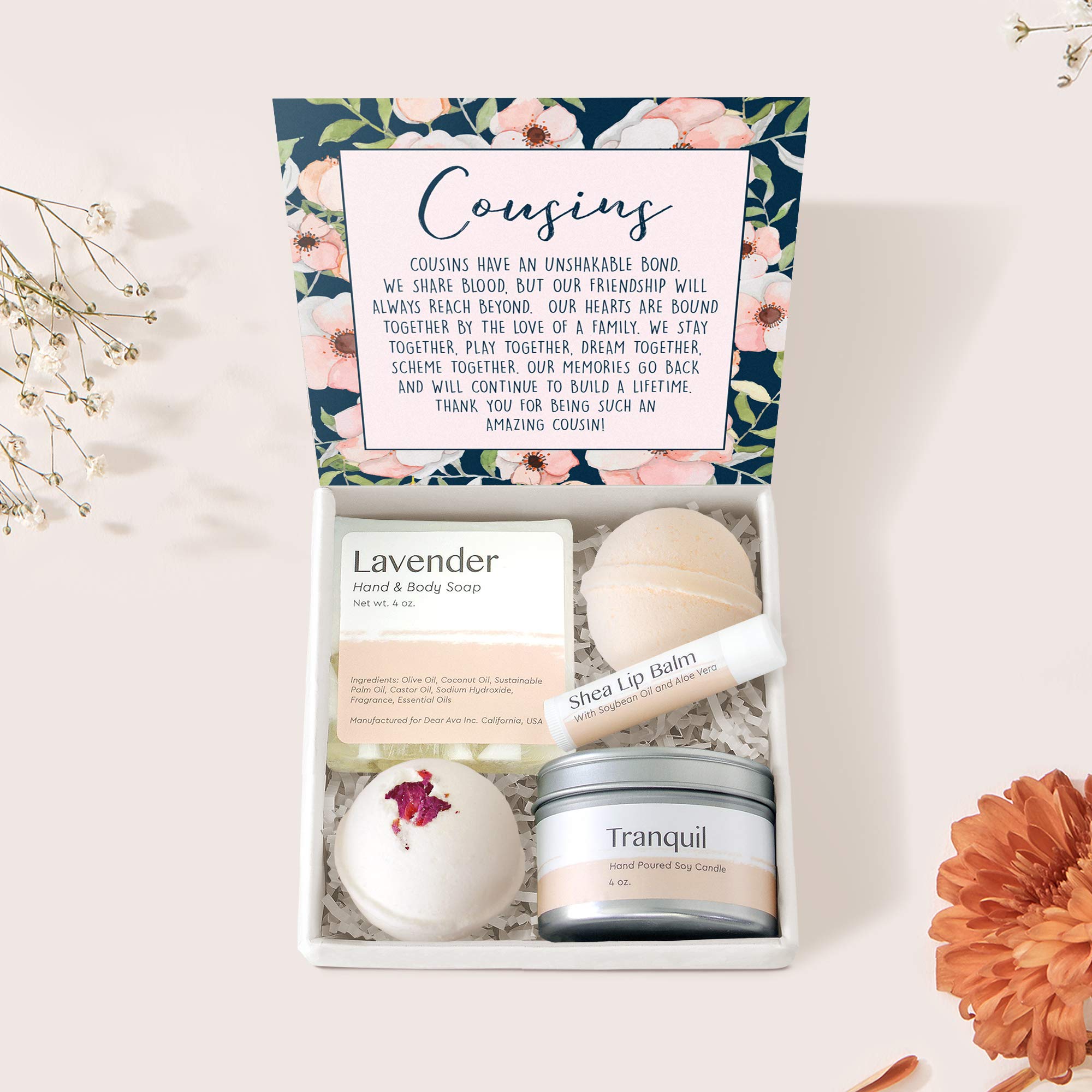 Amazon.com : Cousins Gift Box Set - Heartfelt Card & Spa Gift Box for  Birthday, Holidays & More : Beauty & Personal Care