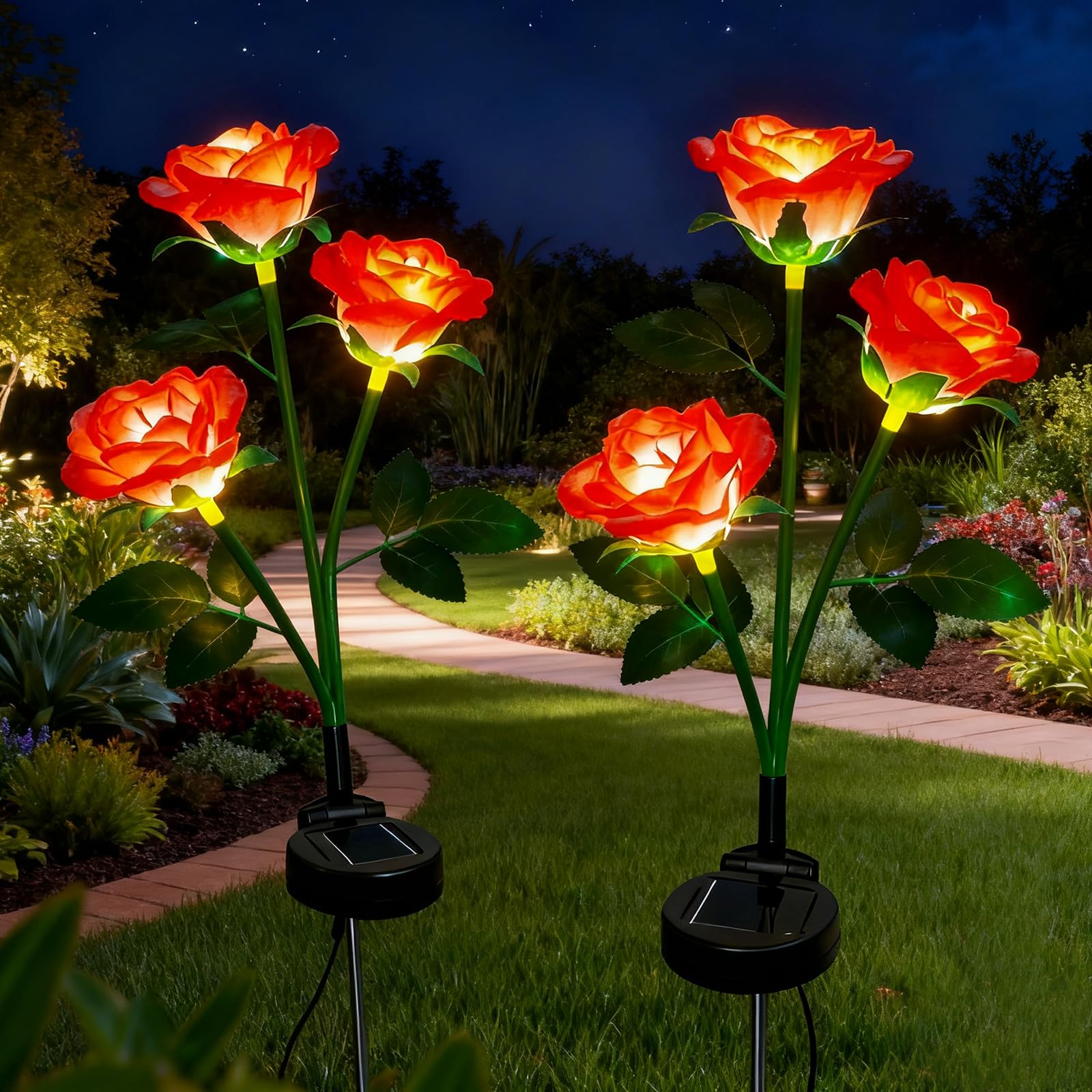 Luci solari da esterno, 2 luci solari da esterno a LED, luci da giardino solari impermeabili IP65, luci solari a LED per vialetti da giardino esterni, illuminazione del prato, balcone decorativo