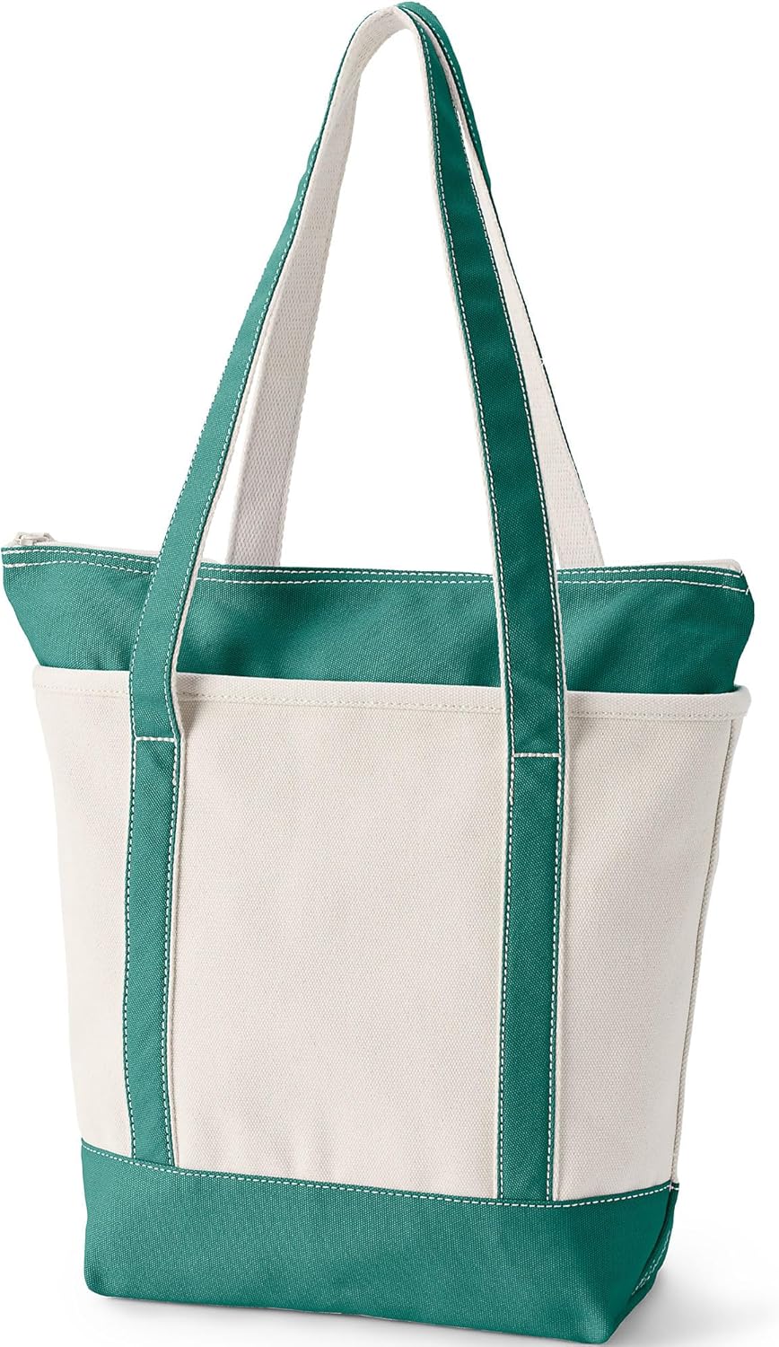 Lands' End Zip Top Long Handle Canvas Tote Bag - Image 3
