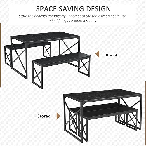 Miniatura 4 de VECELO Juego de mesa de comedor de 55 pulgadas para 4-6, cena rectangular con 2 bancos, para cocinasala de estar, espacio pequeño, 55 pulgadas,