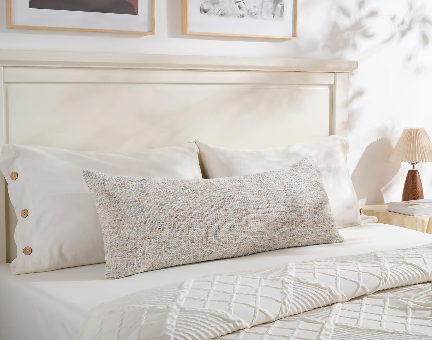 Textured Chenille Decorative Throw Pillow Cover for Bed 14x36 Soft Neutral Woven Lumbar Accent Boho Farmhouse Long Rectangle Cushion Case for Modern Home Decor Couch Sofa Bedroom Living Room