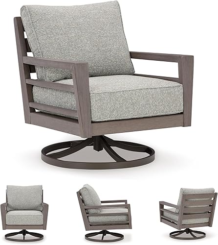 Miniatura 7 de Signature Design by Ashley Hillside Barn Urban Nuvella - Salón giratorio de tela resistente a la intemperie con cojín, marrón claro y gris claro