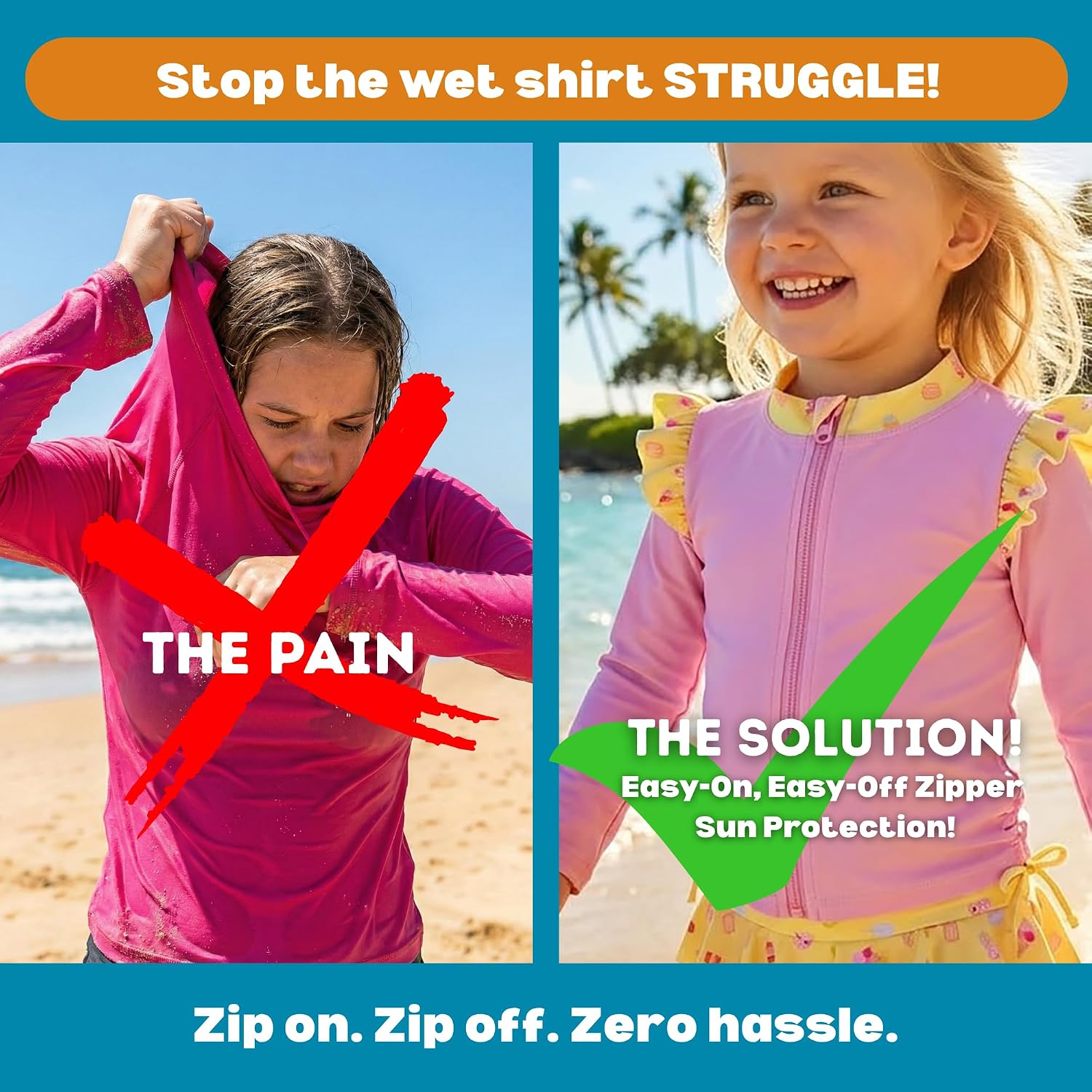 SwimZip Girls' Long Sleeve Rash Guard and Bikini Bottoms Swimsuit Set - UPF 50+