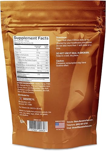 Miniatura 2 de BariatricPal Citrato de calcio sin azúcar, masticable suave de 500 mg con probióticos (90 unidades) - Piña Colada