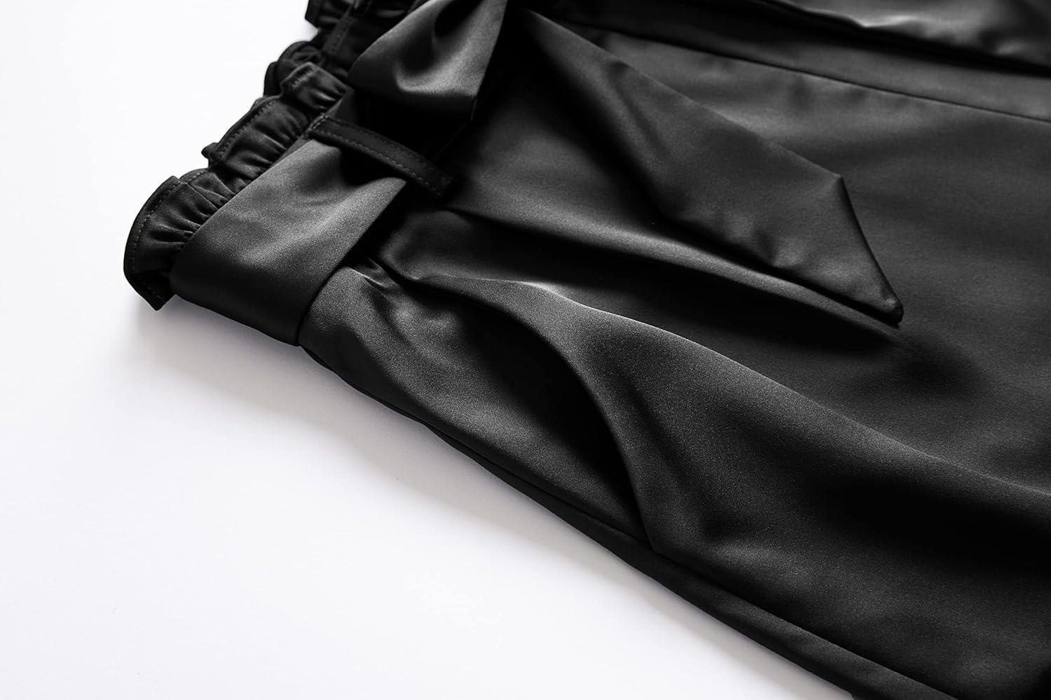 heipeiwa Womens Satin Pants Casual Dress High Waist Bow-Knot Cropped Paper Bag Pants - Image 4