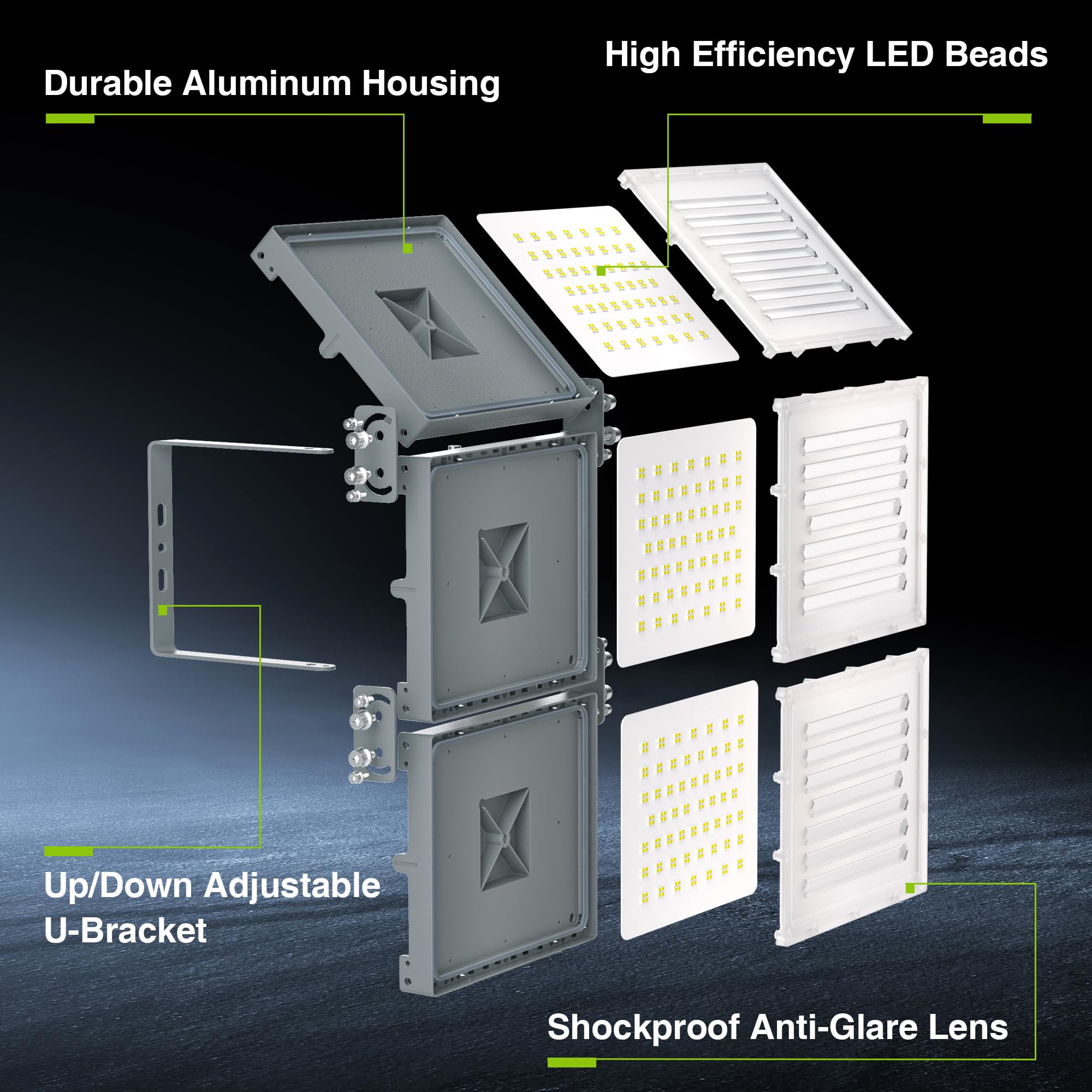 STASUN Proyector LED exterior 480 W 48000 LM,6000 K foco led, lámpara exterior impermeable IP66 con ángulo ajustable, adecuado para estadios y patios traseros