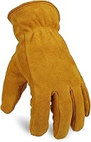 OZERO Winter Insulated Leather Work Gloves - Thick Thermal Imitation Lambswool, Extra Grip & Flexible Warmth for Cold Weather Jobs Men Women (Gold, Large)