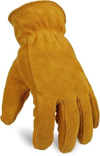 OZERO Winter Insulated Leather Work Gloves - Thick Thermal Imitation Lambswool, Extra Grip & Flexible Warmth for Cold Weather Jobs Men Women (Gold, Large)