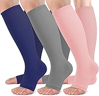 Vista 10 de bropite Calcetines de compresión sin dedos para mujeres y hombres, 2 pares de calcetines de compresión de punta abierta, soporte de 15-20mmHg