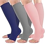 bropite Open Toe Compression Socks for Men & Women - 3 Pairs of 15-20 mmhg Knee High Stockings for Circulation Support