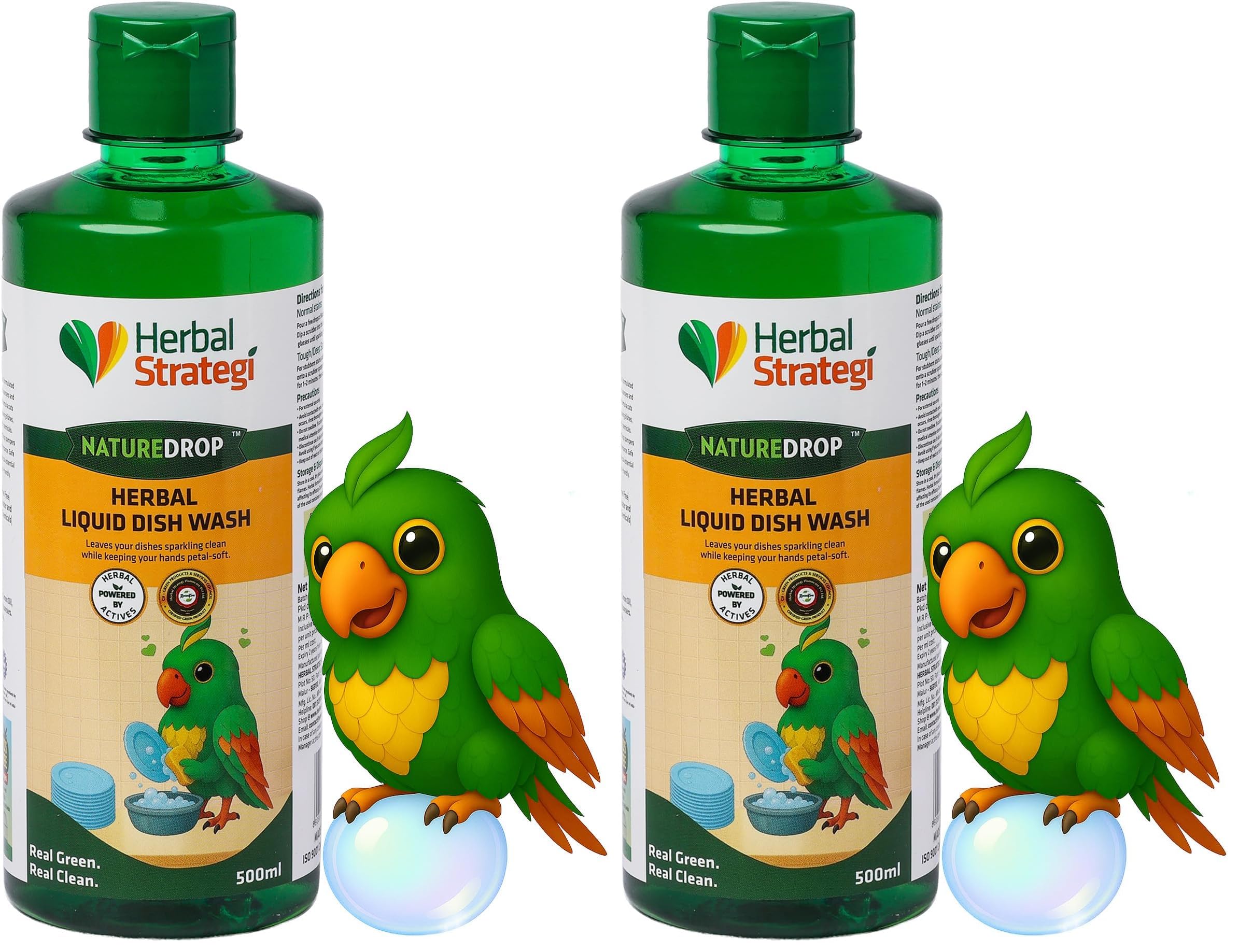 Herbal Strategi Dishwashing Liquid Gel - Natural & Vegan with Refreshing Lemon Oil | Soft on Hands | Certified Eco-Friendly & Non-Toxic | Baby and Pet Safe with 100% Herbal Actives | 500ml (Pack of 2)-image-4