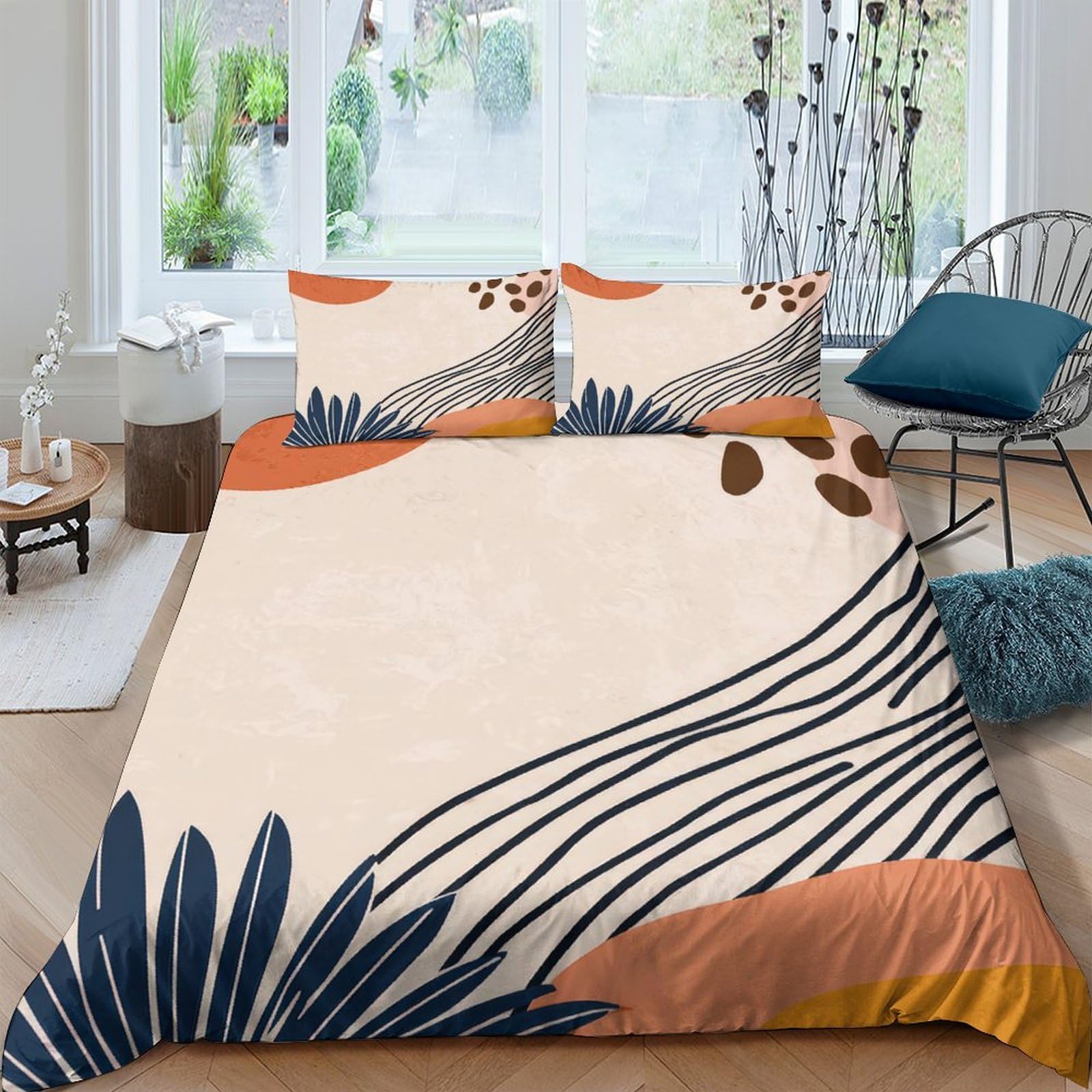 Ctjqhvkz Style-7 3D Printed Abstract Plant Fitted Sheet Microfiber Soft Breathable Geometric Wave Bed Cover For Bedroom Guest Room Decor Single（135X200cm）