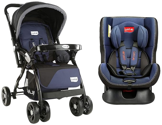 Luvlap Galaxy Stroller/Pram, Extra Large Seating Space, Easy Fold, & LuvLap Sports Convertible Car Seat for Baby & Kids