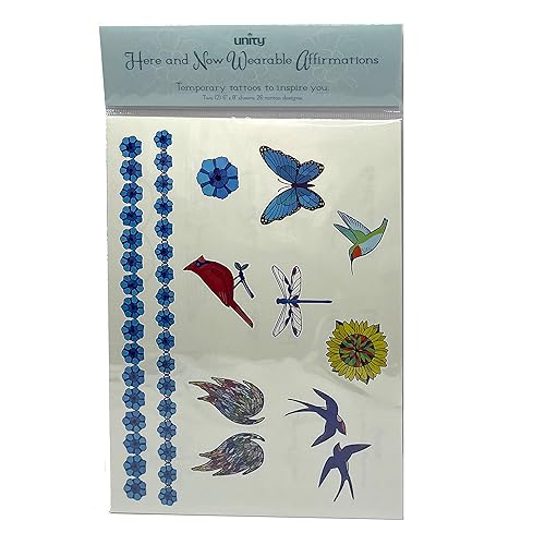 Aquí y ahora afirmaciones ponibles - 26 tatuajes temporales, diseños artísticos de tatuajes falsos, letras pequeñas, ilustraciones florales,