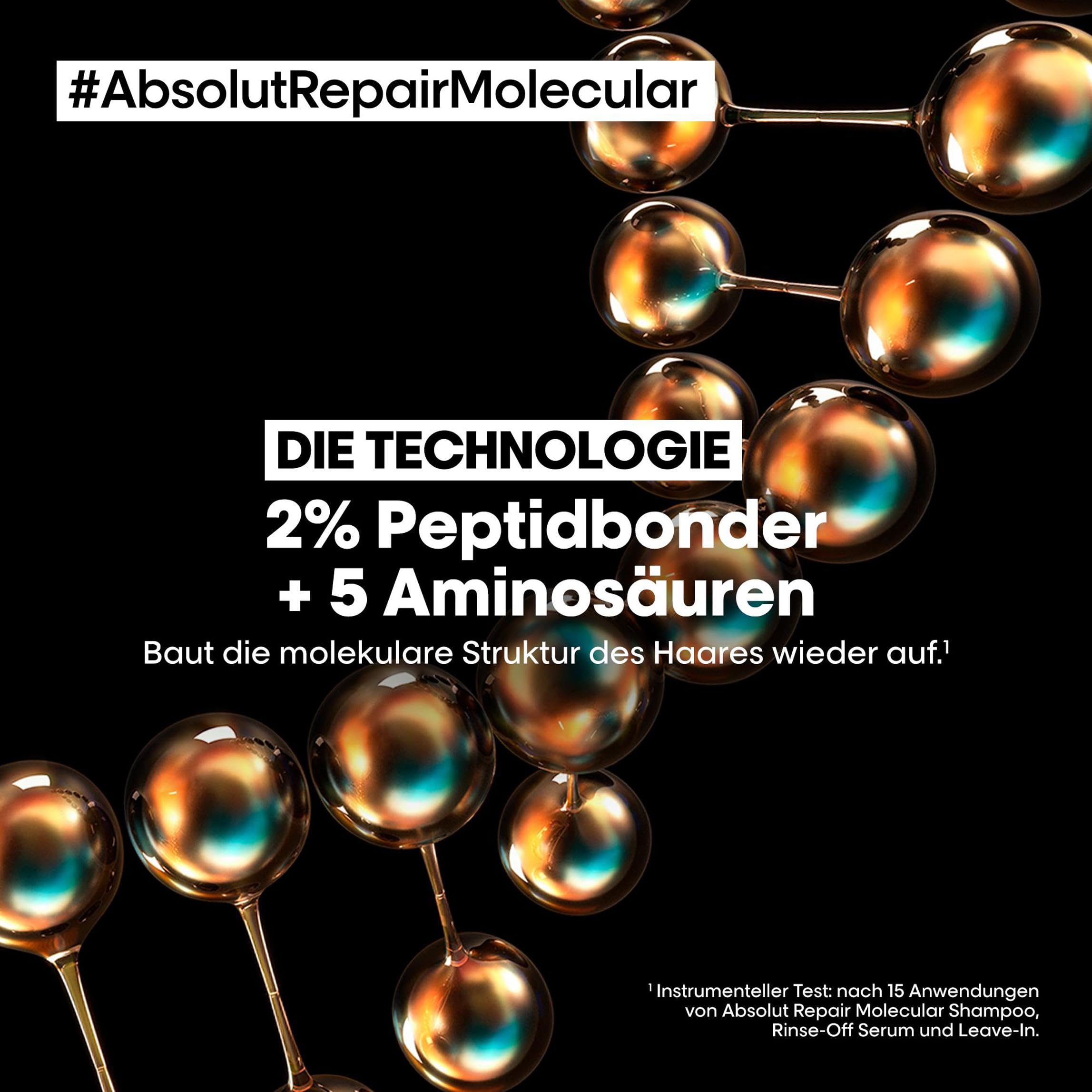 L'Oréal Professionnel Treatment-Set für strukturgeschädigtes Haar, Zur molekularen Tiefenreparatur, Mit Peptidbondern und Aminosäuren, Serie Expert, Absolut Repair Molecular Rinse-Off Serum & Leave-in