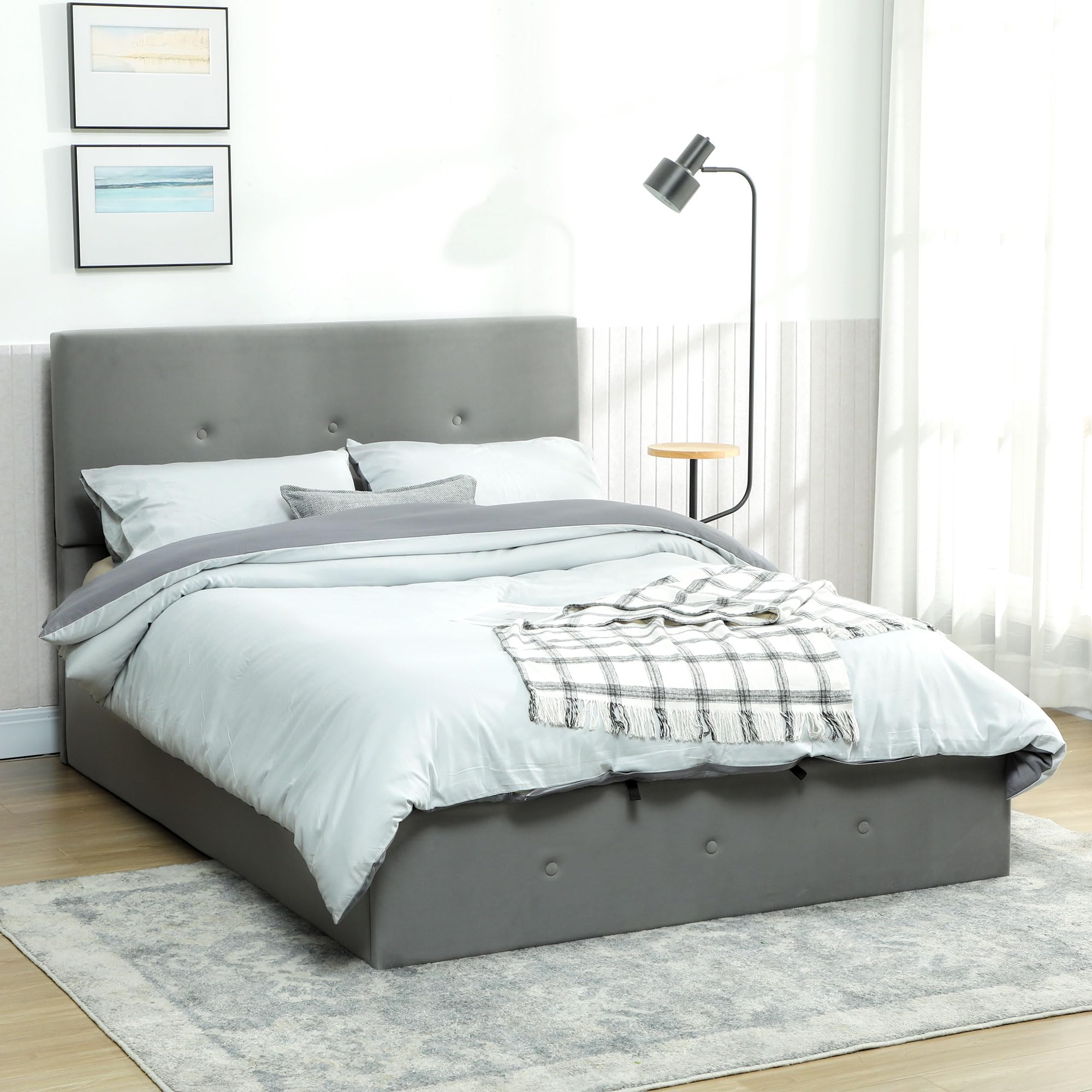HOMCOM Struttura Letto Matrimoniale 140x190 cm con Contenitore Grigio