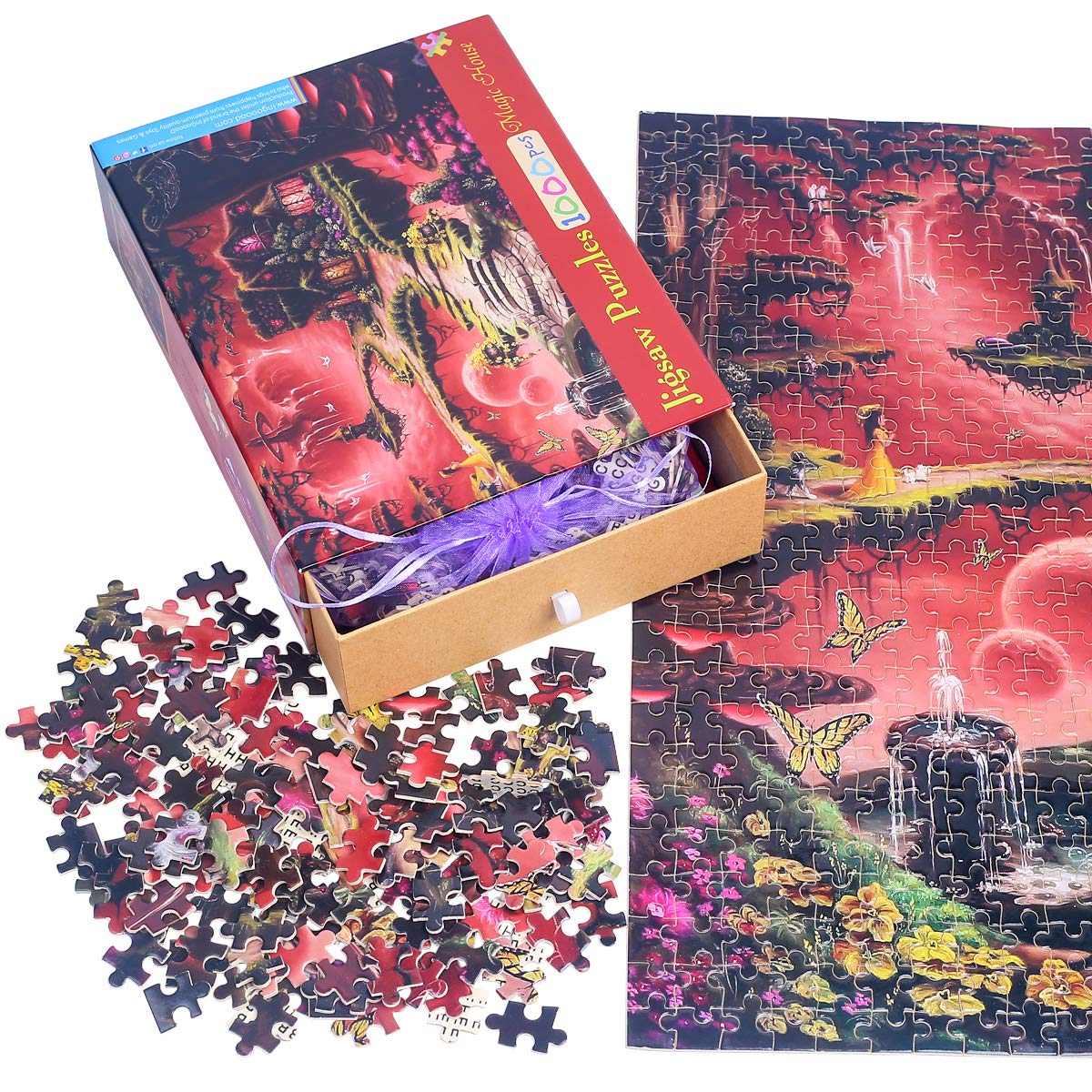 Ingooood 1000 Piece Jigsaw Puzzle For Adults - Colorful Flowers Watercolor Painting, Wooden Pieces