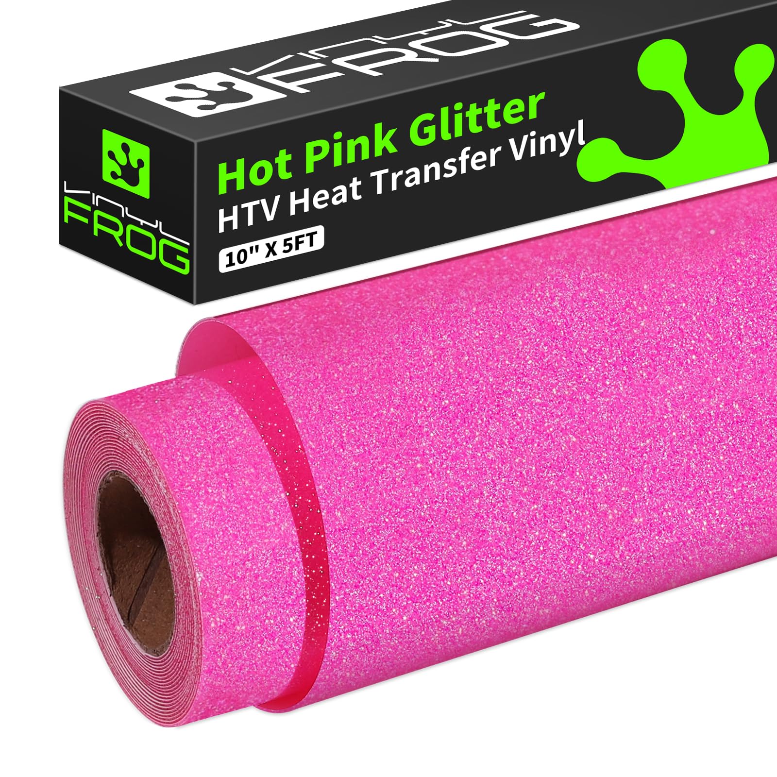 VINYL FROG Hot Pink Glitter HTV Vinyl 10" x5ft Glitter Heat Transfer Vinyl Roll Hot Pink Iron on Vinyl Sparkle Heat Press Vinyl for T-Shirt Designs