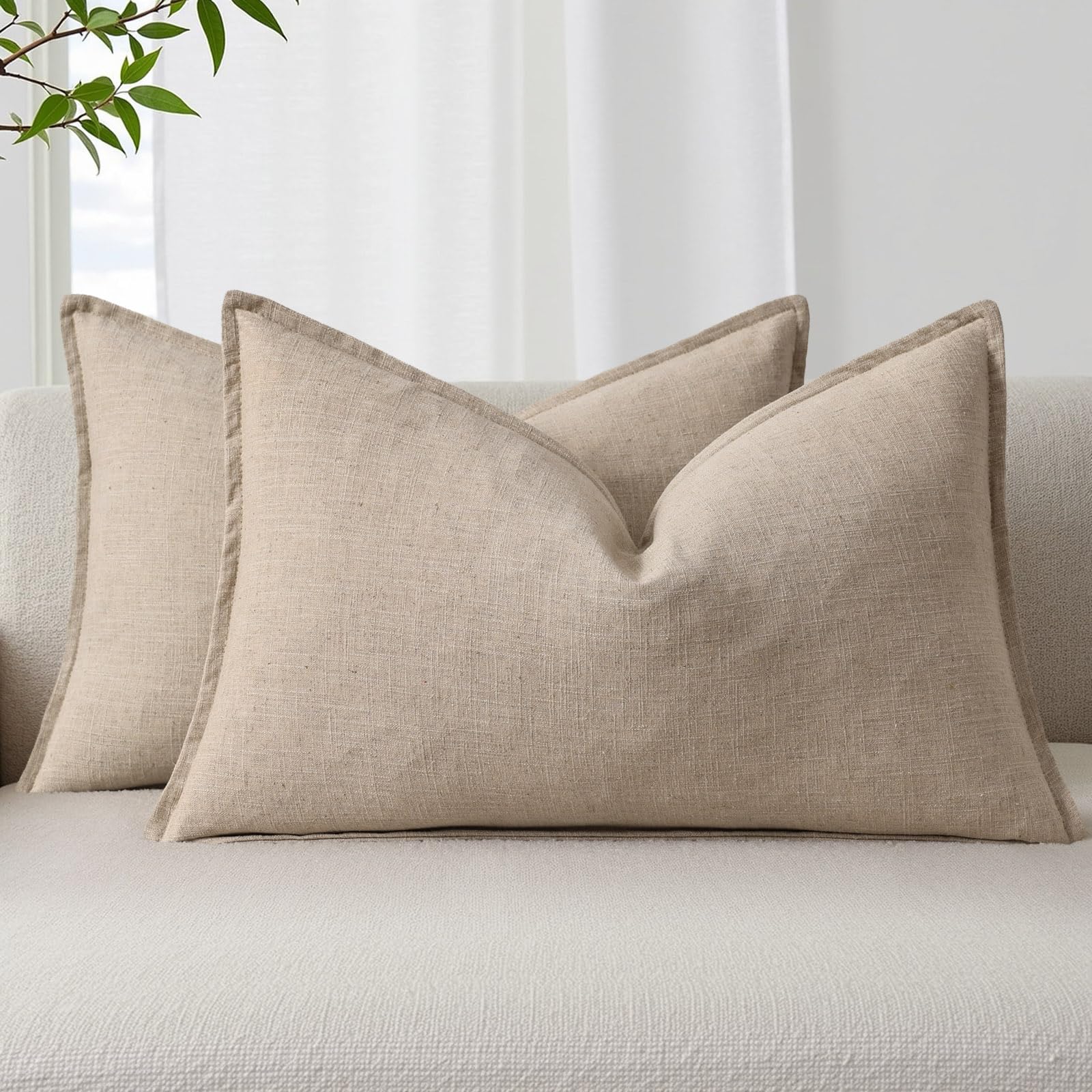 decorUhome Fall Natural Linen Throw Pillow Covers 12x20 Set of 2