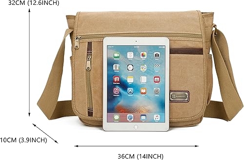Miniatura 2 de Bolsa de mensajero para hombre, bolsa de lona, bolsa cruzada, bolsa de hombro, estilo vintage, 14 pulgadas