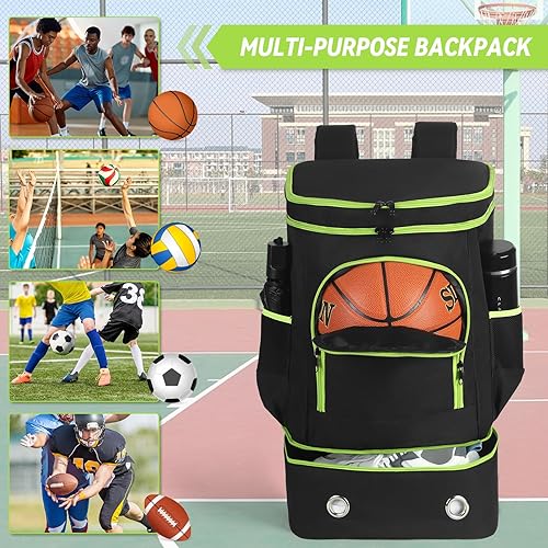 Miniatura 6 de Mochila de baloncesto, bolsa deportiva grande con soporte separado para pelotas y compartimento para zapatos, bolsa de baloncesto resistente al