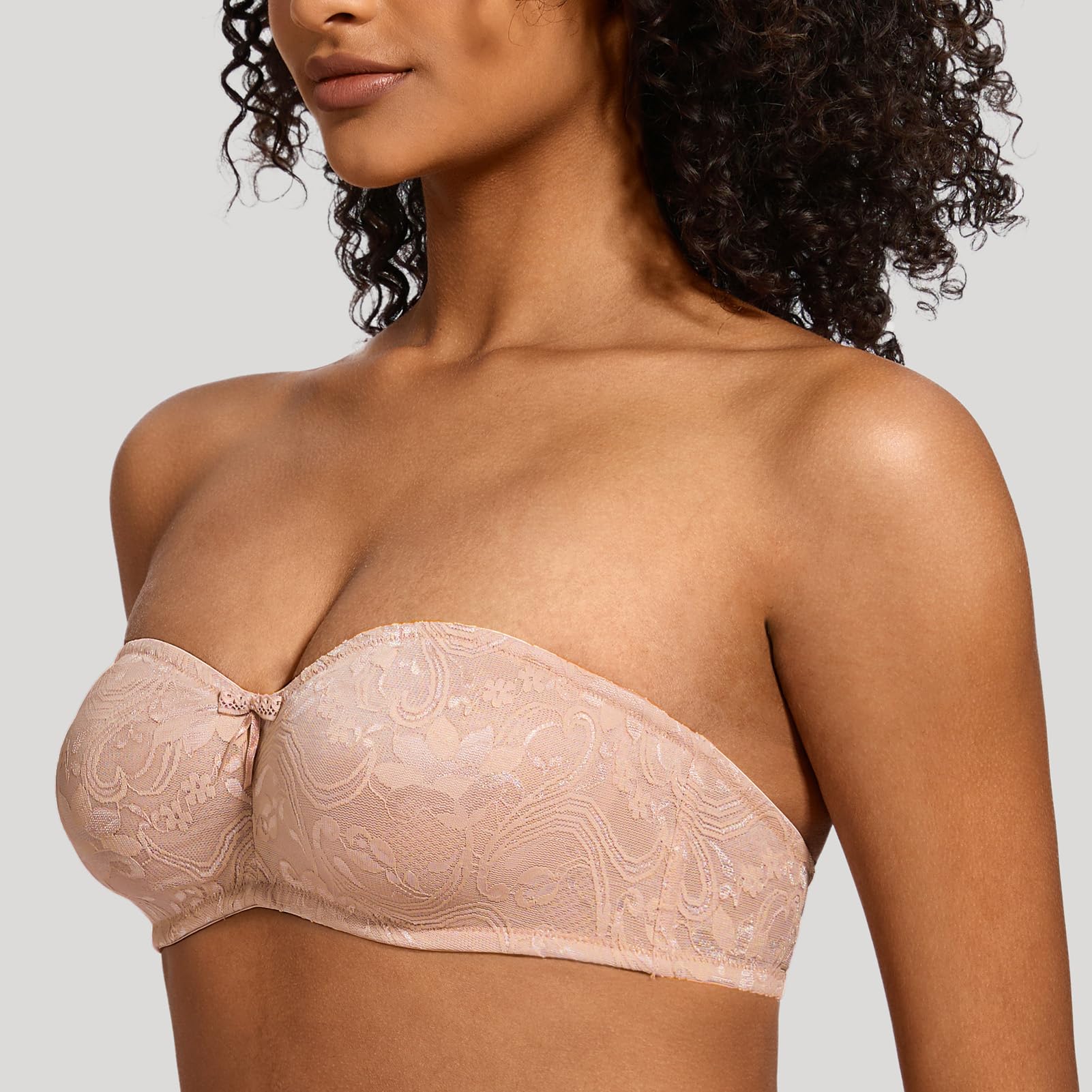 MELENECA Soutien-Gorge Bandeau Femme sans Armatures, Dentelle Transparente Effet Minimizer & sans Bretelles