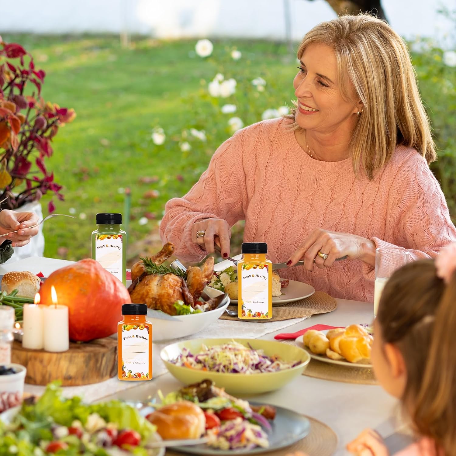 Moretoes 56pcs 8oz Plastic Juice Bottles with Caps, Reusable Clear Plastic Juicing Bottles Juice Containers with Lids Suitable for Milk, Milkshakes and Other Juiced Beverages - Image 6